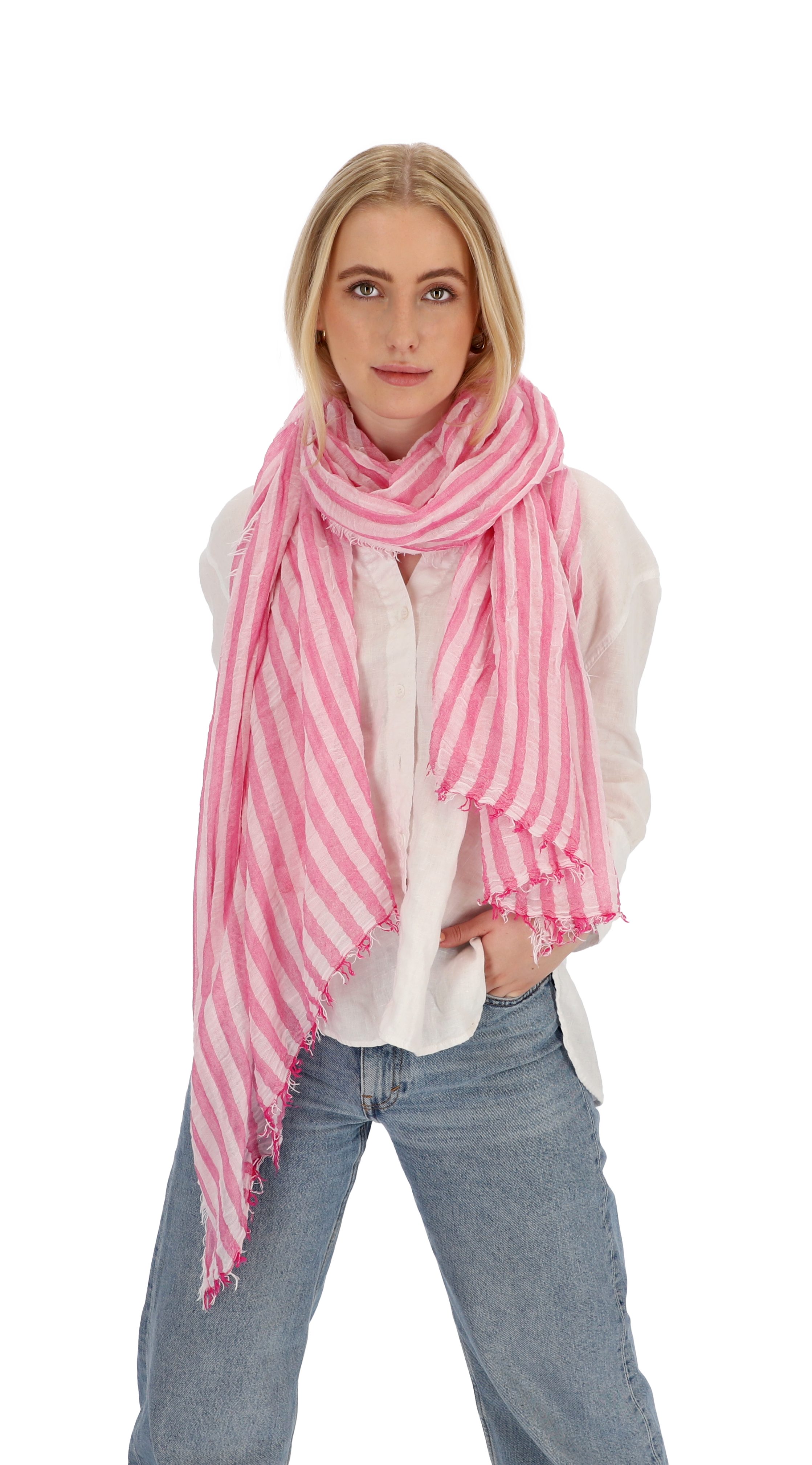 halsüberkopf Accessoires Modeschal Schal Streifen mit Crash-Struktur, Made in Italy pink