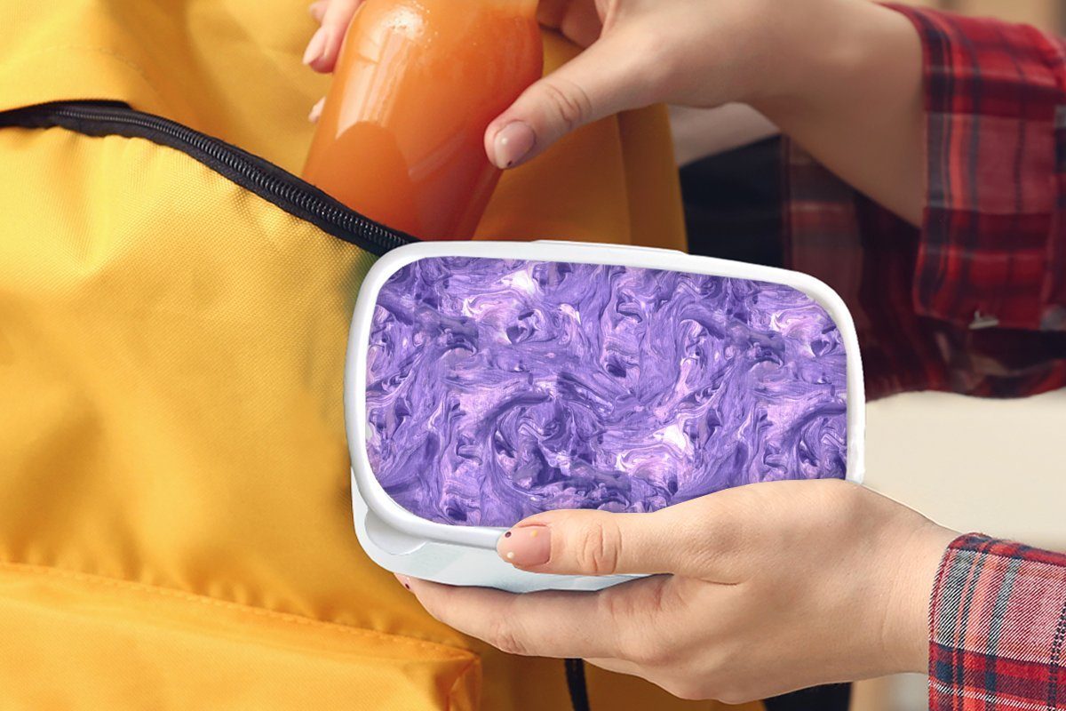 - weiß Violett Lunchbox Kunststoff, Brotdose, MuchoWow und Marmor Muster, Brotbox für Jungs und - Mädchen Kinder Erwachsene, für (2-tlg),
