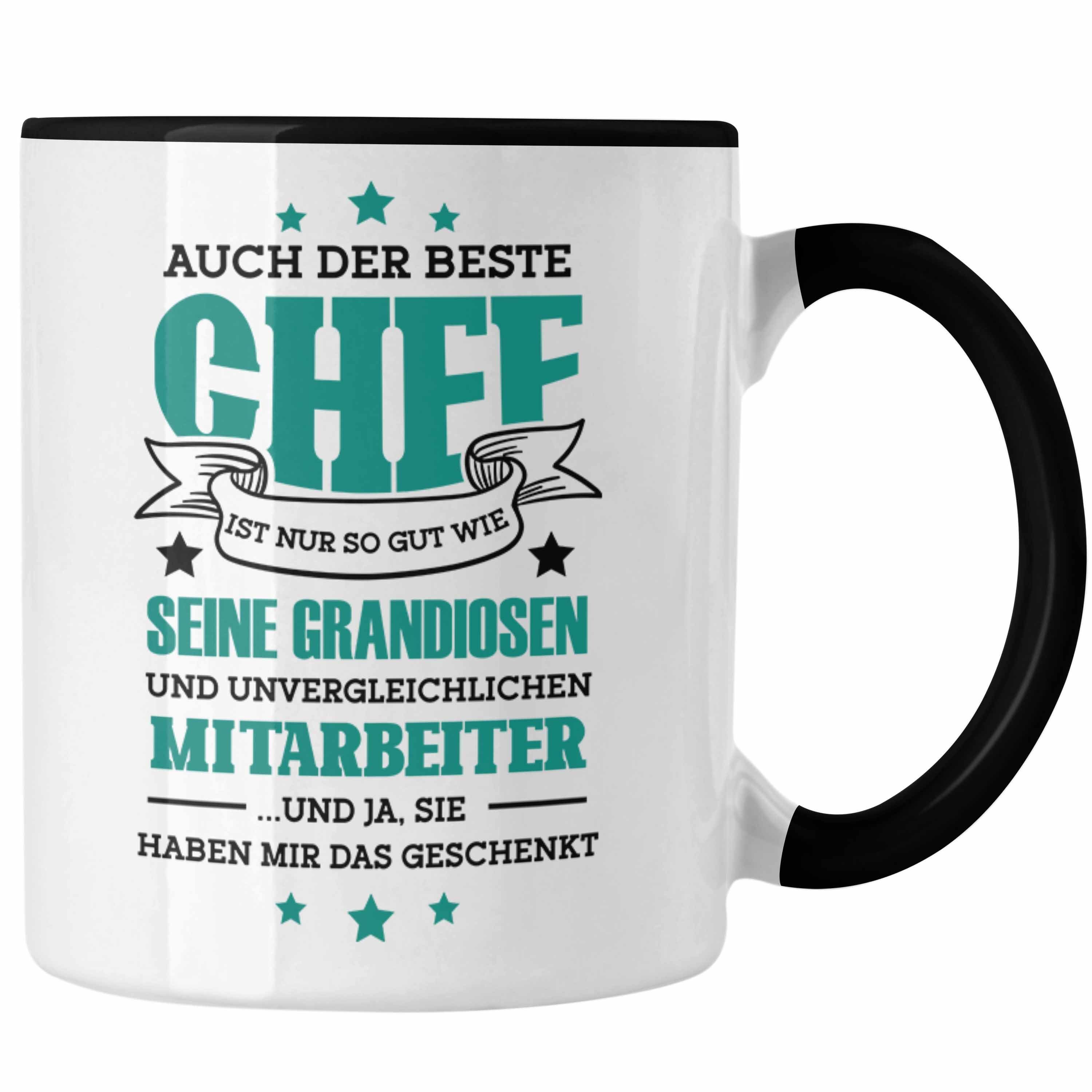 Trendation Tasse Tasse Geschenk für Chef von Mitarbeitern Spruch Kaffeetasse Schwarz
