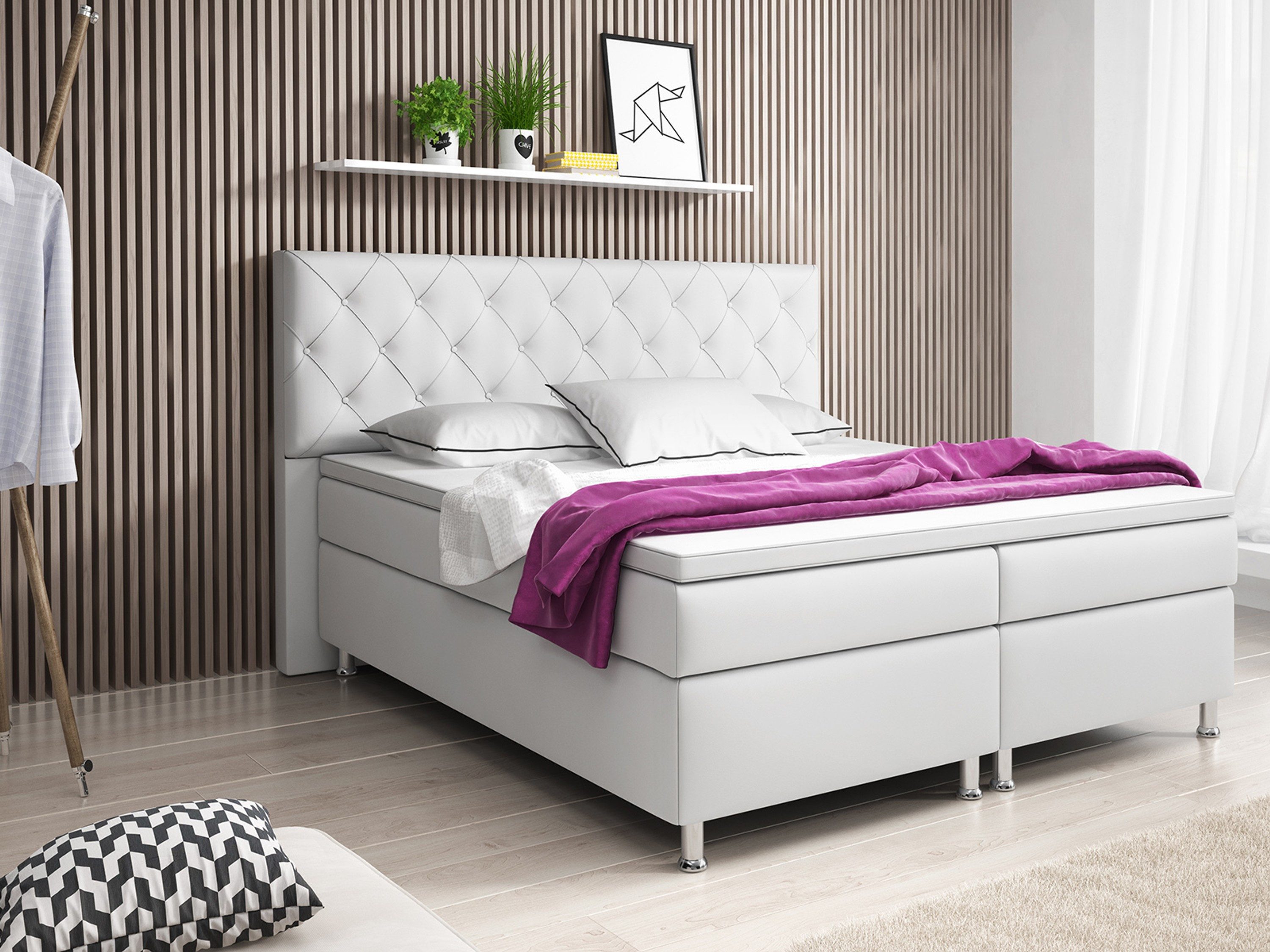 inter Boxspringbett Turin 180x200 cm Kunstleder (Boxspringbett, Bett schlafbett mit matratze 180x200), Design Bett inkl. Matratzen und Topper