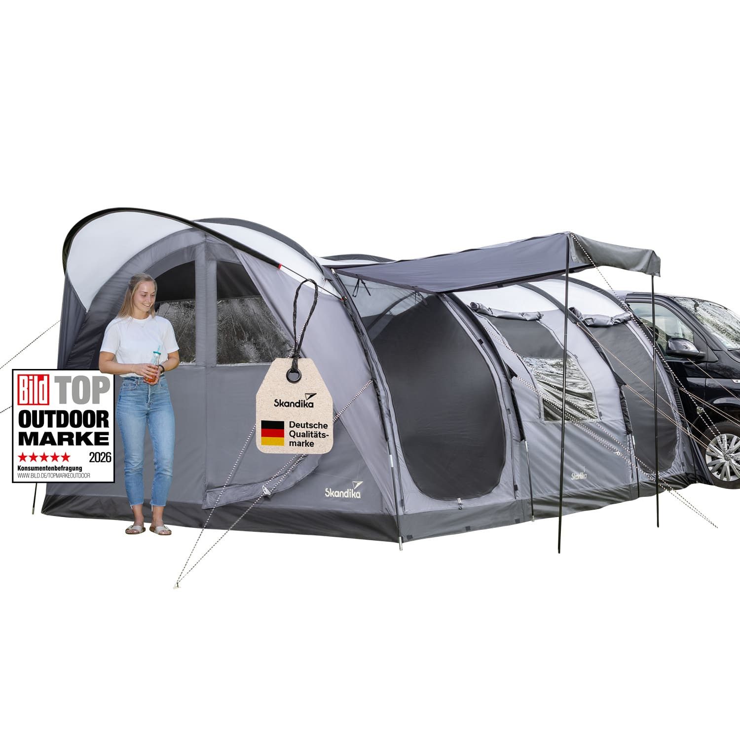 Skandika Buszelt Esbjerg Travel 4 Protect, Freistehend, 2 Schlafkabinen, Personen: 4 (Moskitonetz an allen Eingängen und Fenstern, Tragetasche), Wassersäule 3000 mm, eingenähter Zeltboden, 2,1 m Stehhöhe
