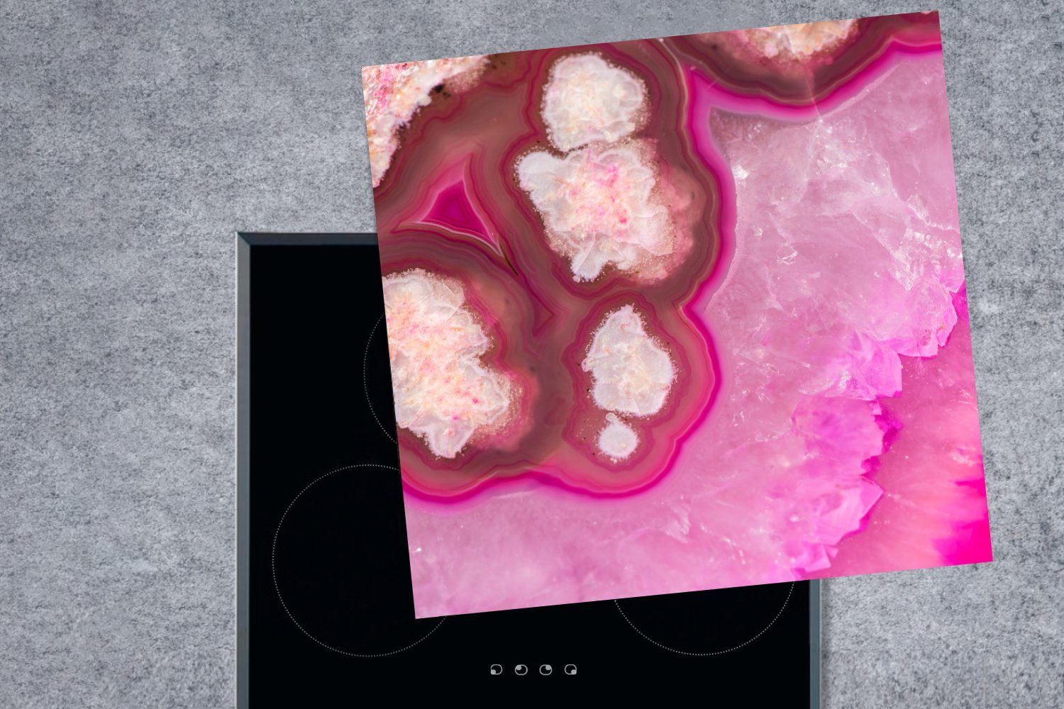 MuchoWow Herdblende-/Abdeckplatte Nahaufnahme einer Geode, Arbeitsplatte für küche 78x78 Ceranfeldabdeckung, (1 Vinyl, tlg), rosa cm