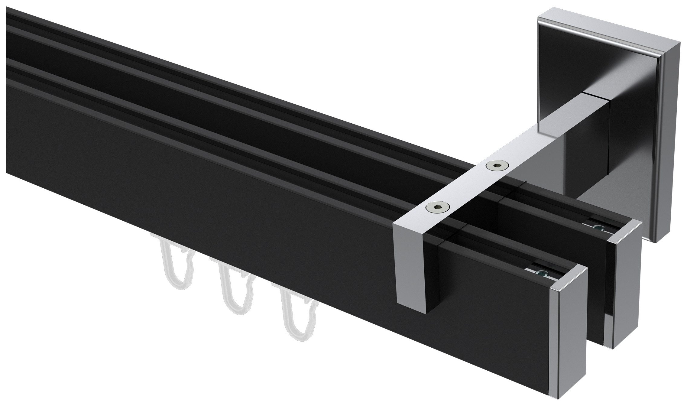 INTERDECO Innenlaufschiene Smartline Paxo, 2-läufig, Fixmaß, kürzbar, Wandmontage, Aluminium, Schwarz / Chrom / Bicolor, 14x35