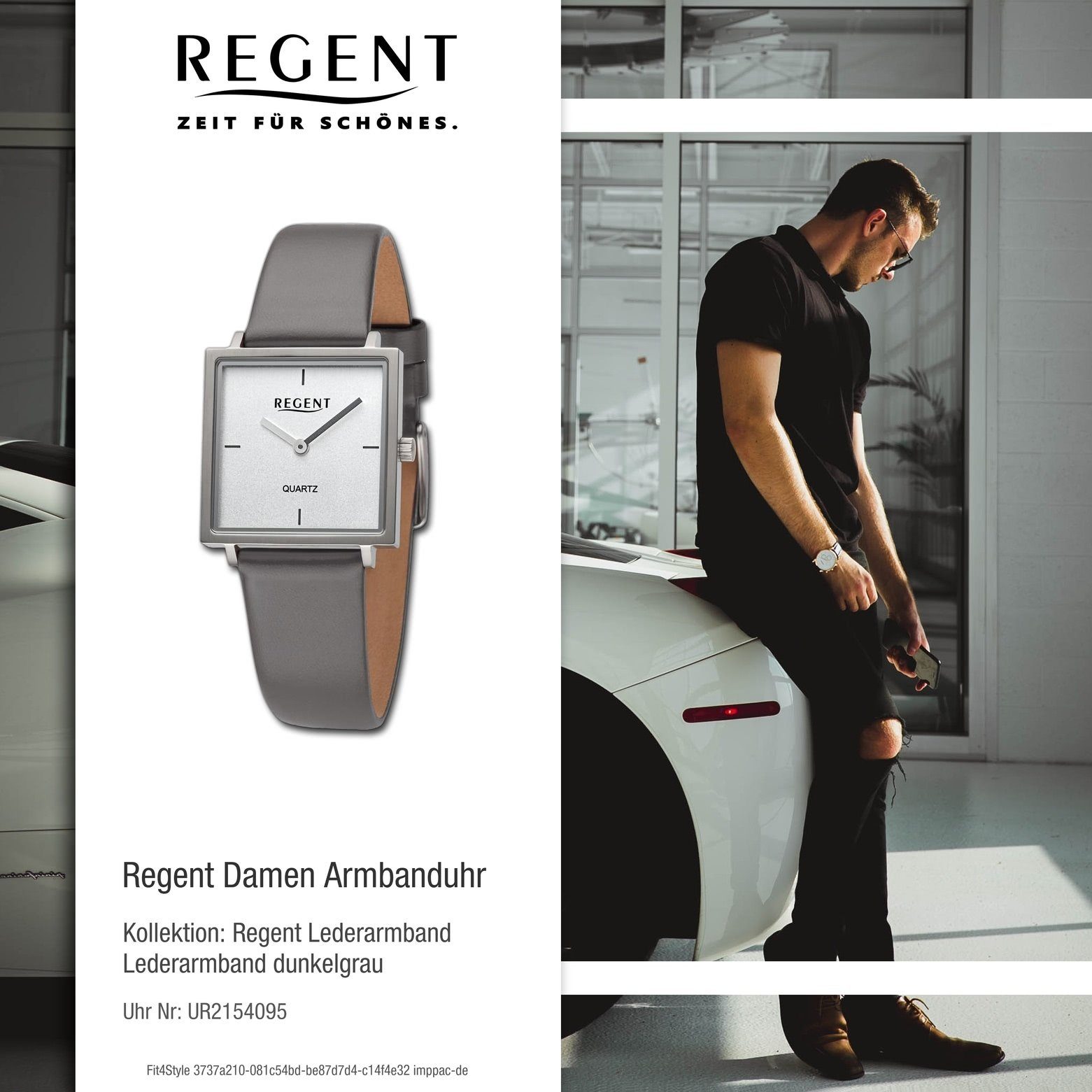 Regent Quarzuhr Regent Damen Armbanduhr Lederarmband rund, Analog, groß Armbanduhr extra (ca. 28x28mm), Damen