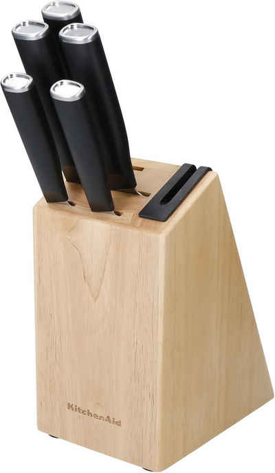 KitchenAid Messerblock Classic (5tlg), Messer japanischer Stahl, Schärfer, Birkenholzblock