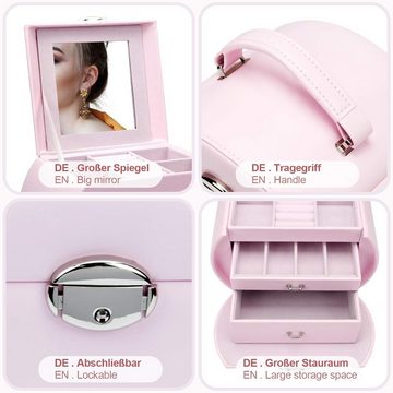 yozhiqu Schmuckkasten Mädchen-Schmuckkästchen mit Spiegel und Schublade – abschließbar, für Armbänder und Ohrringe. Ein ideales Geschenk in femininem Rosa.
