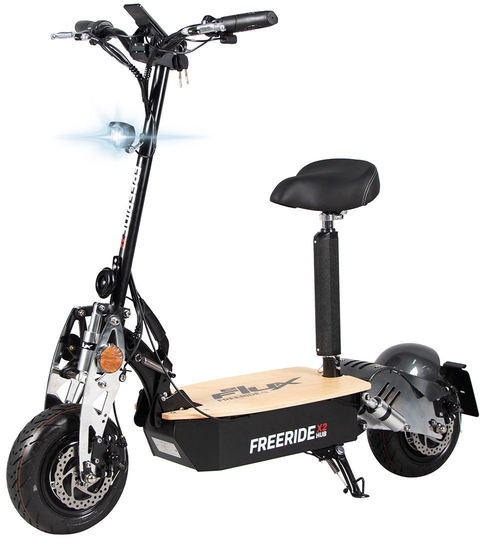 eFlux E-Scooter Freeride X2 Elektro Roller mit Straßenzulassung klappbar, 2500,00 W, 45,00 km/h, (1 tlg), Scooter - bis 55 km Reichweite - Lithium-Ionen Akku - Sitz Schwarz