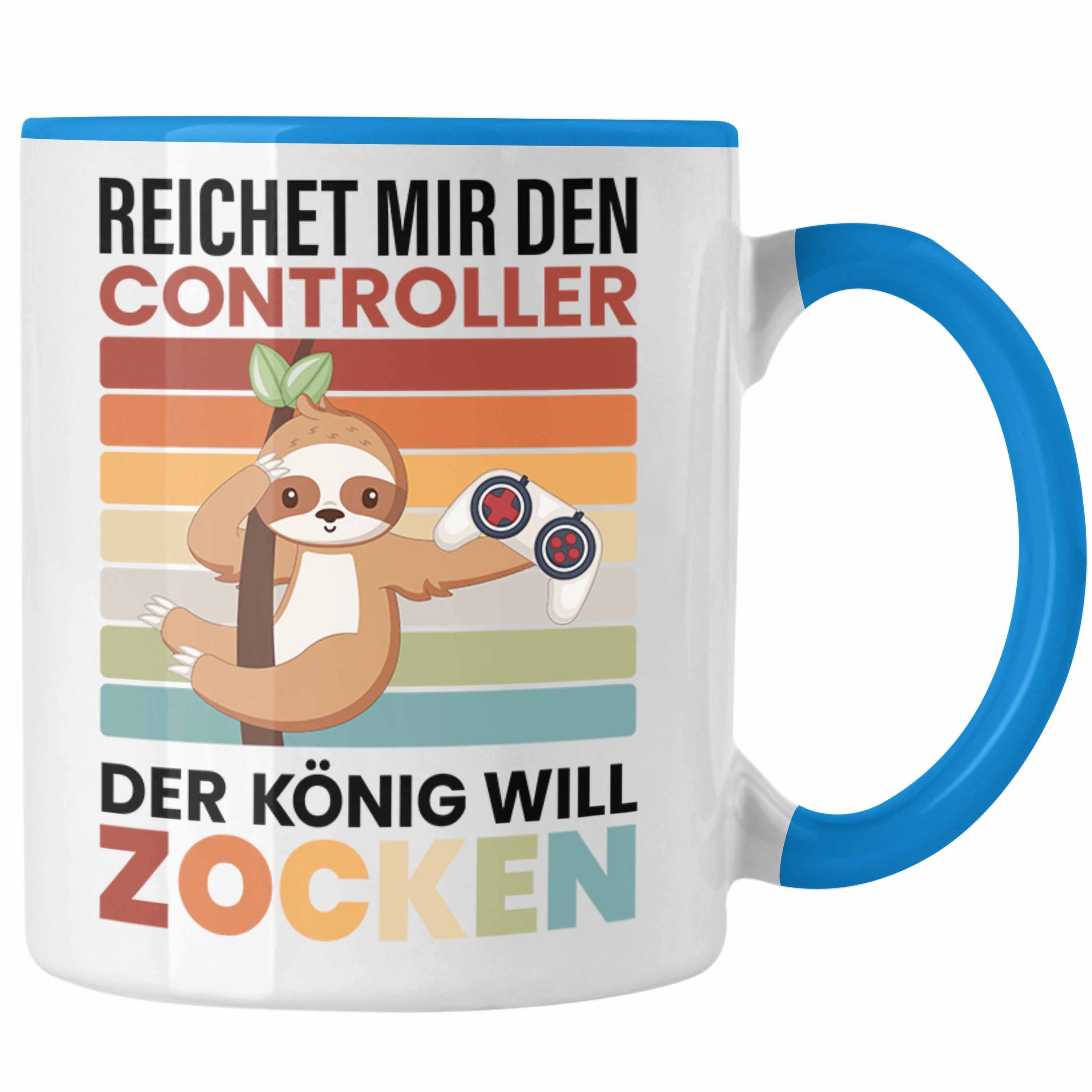 Geschenkidee Jungen König Mir Faultier Geschenk Zocker Trendation Grafik Reichet - den Gamer Jungs Zocken Controller Tasse Trendation Tasse Blau