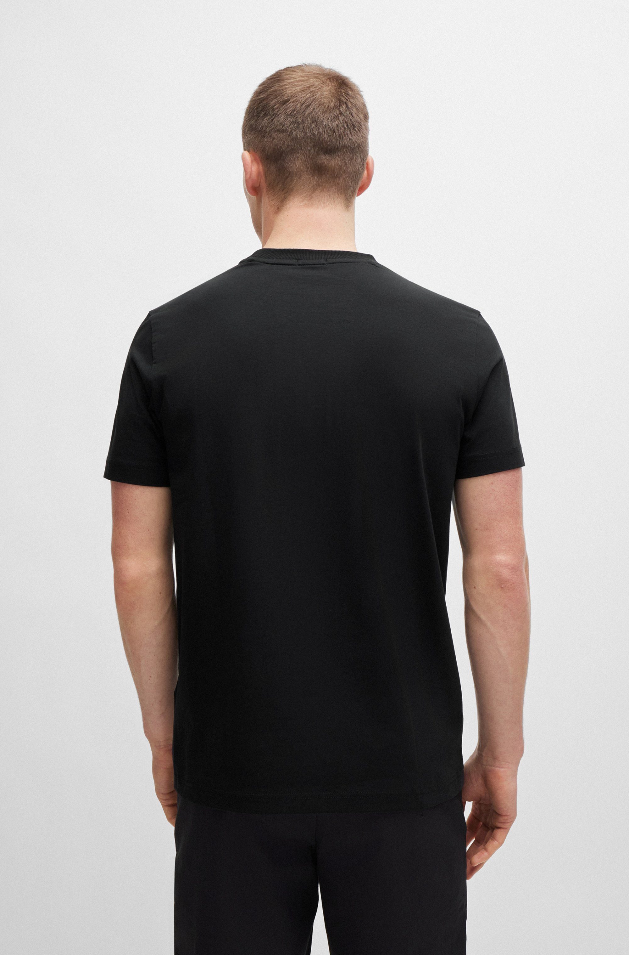 BOSS GREEN Rundhalsshirt Tee Regular Fit Stretch Jersey Cotton, Logo on Chest, Rundhals