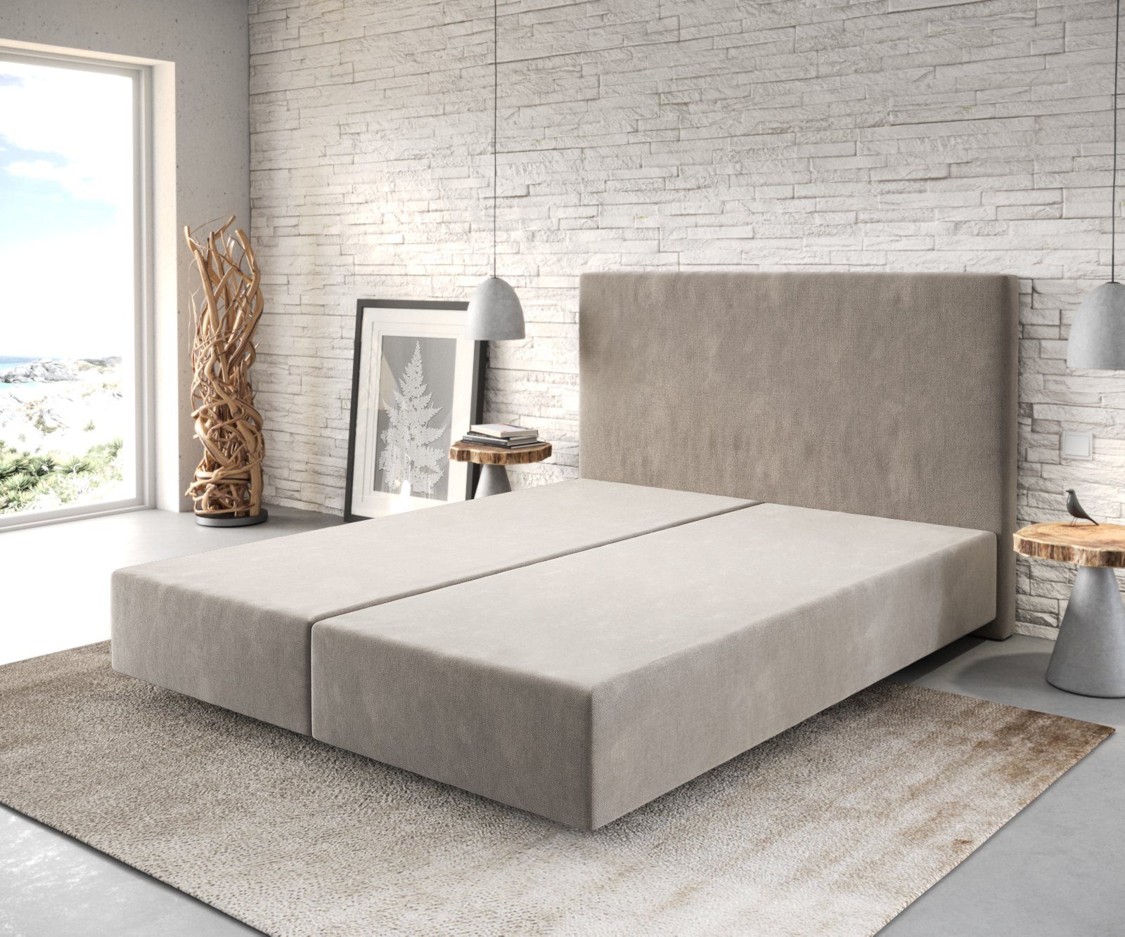 DELIFE Bettgestell Dream-Well, Mikrofaser Beige 160x200 cm Bettgestell