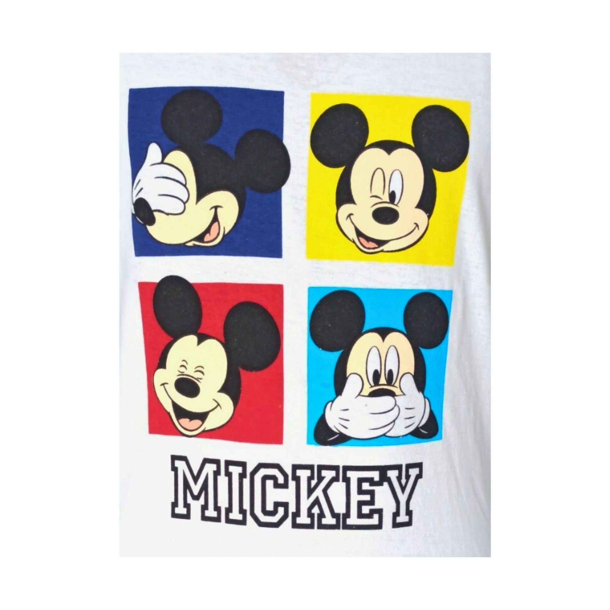 Pyjama Mickey Maus Mouse (2 Weiß-Blau Mickey Schlafanzug Gr. kurzarm Disney cm 98-128 Jungen tlg) Shorty