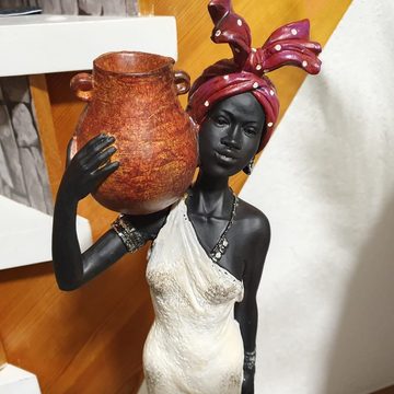 Aspinaworld Dekofigur Afrikanische Dekofigur Frau Wasserschale oben am Kopf 77 cm weiß