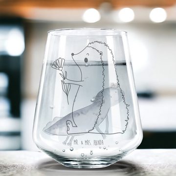 Mr. & Mrs. Panda Glas Igel Blumen - Transparent - Geschenk, Wasserglas, Trinkglas, lustige, Premium Glas, Elegantes Design