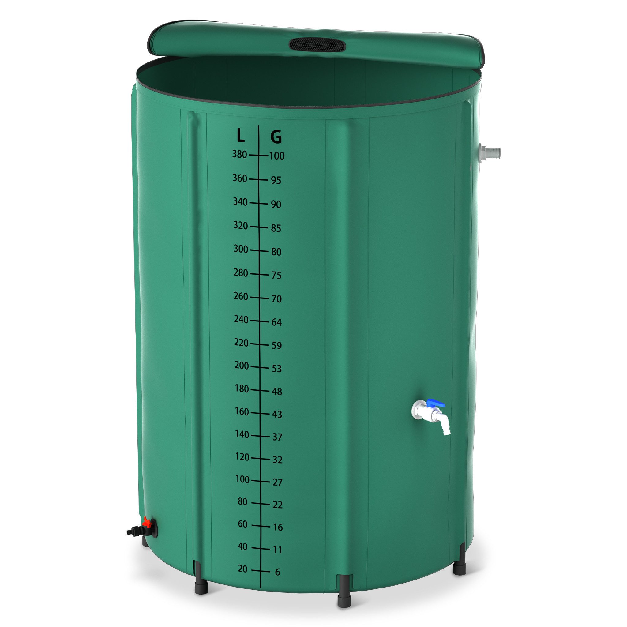 FIVMEN Regentonne Regenwassertonne faltbar Regenfass Wassertank Regenwassertank mit Hahn, 380 l, (200L / 380L / 500L / 750L), für Garten Balkon Regenfass mit Ablassventil und Überlaufschutz