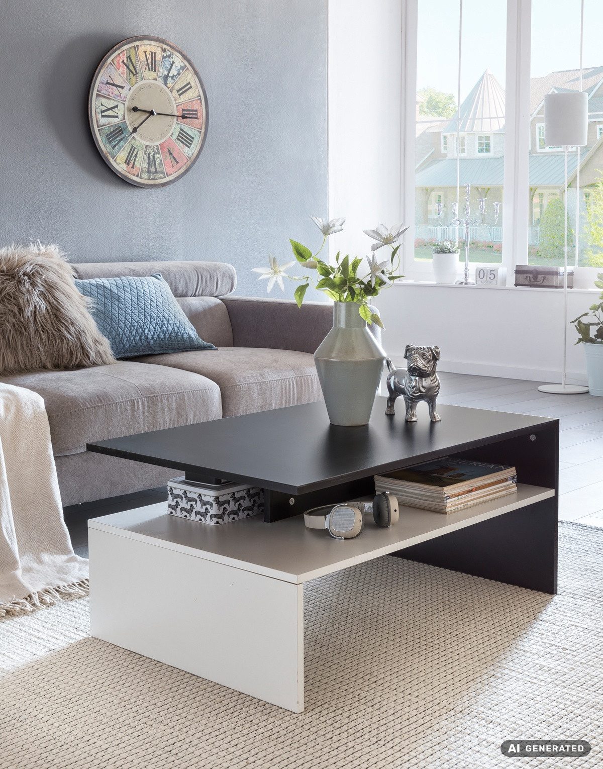 FINEBUY Couchtisch FB48674 Wohnzimmertisch Sofatisch Loungetisch mit Ablage 90 x 60 cm (Sofatisch Rechteckig, Großer Wohnzimmertisch), Sofatisch mit Ablage Schw – Bild 2 von 5