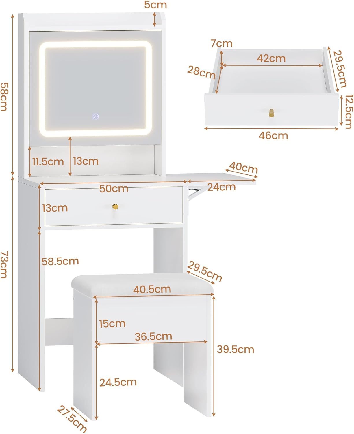 MSMASK Schminktisch mit Beleuchtung, 3 Farben, Einstellbare Helligkeit (Sch günstig online kaufen