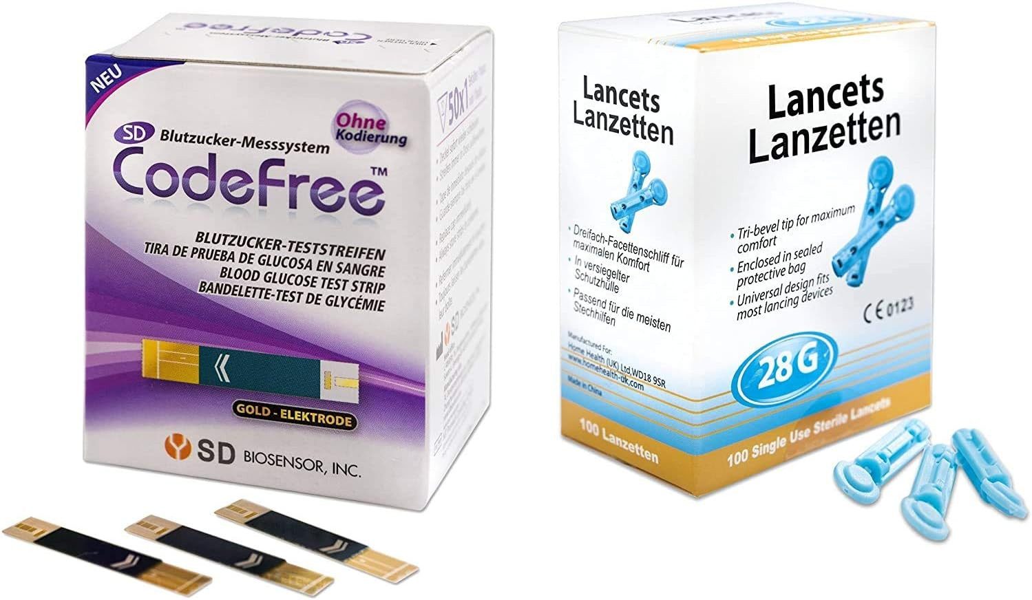 Blutzucker-Teststreifen 50 Stk. + Blutlanzetten 50 Stk., 28 G, Vorteilspack - Sparpack