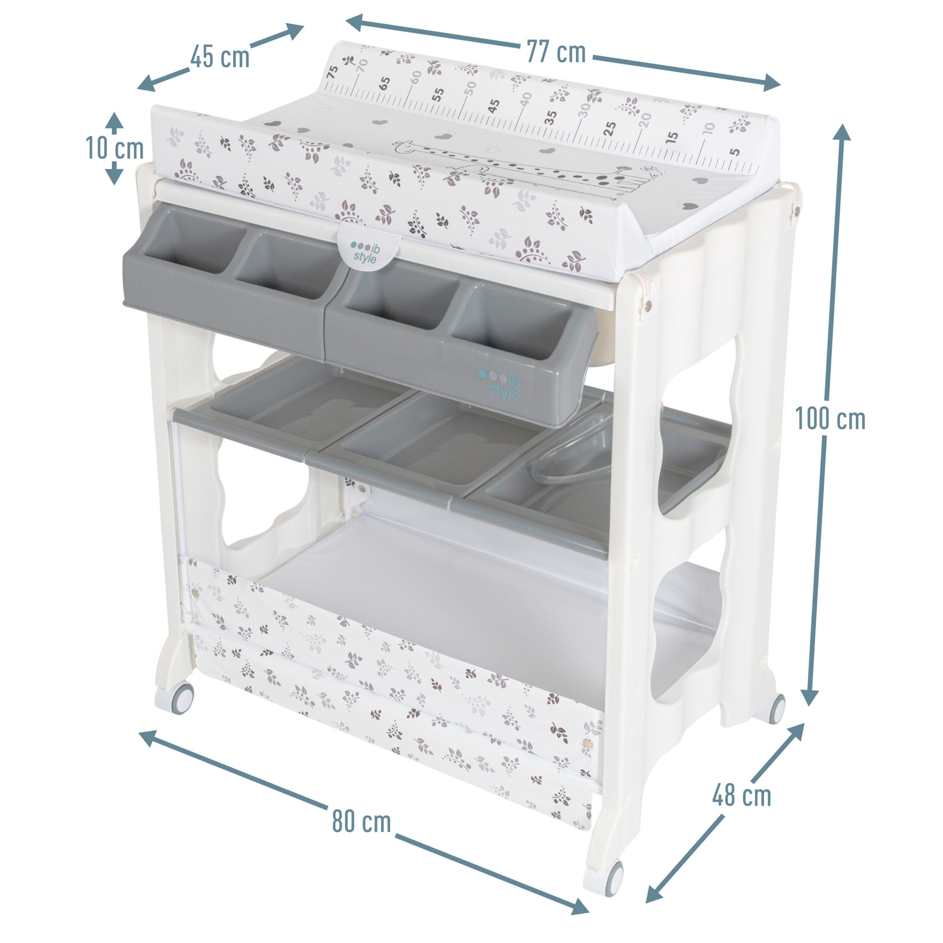 ib style Isa Wickelkommode, und Badewanne rollbar Aufbewahrungsmöglichkeiten Metric Giraffe, Bade- Wickeltisch & mit rollbare Wickelkombination Wickelkombination