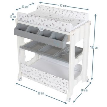 ib style Wickeltisch Isa Bade- & Wickelkombination rollbar Metric Giraffe, rollbare Wickelkommode, Wickelkombination mit Badewanne und Aufbewahrungsmöglichkeiten