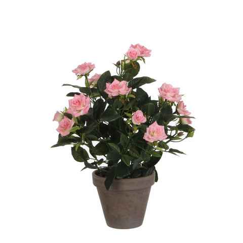 Kunstpflanze Mica künstlicher Rosenstrauch rosa im Blumentopf, Mica Decorations
