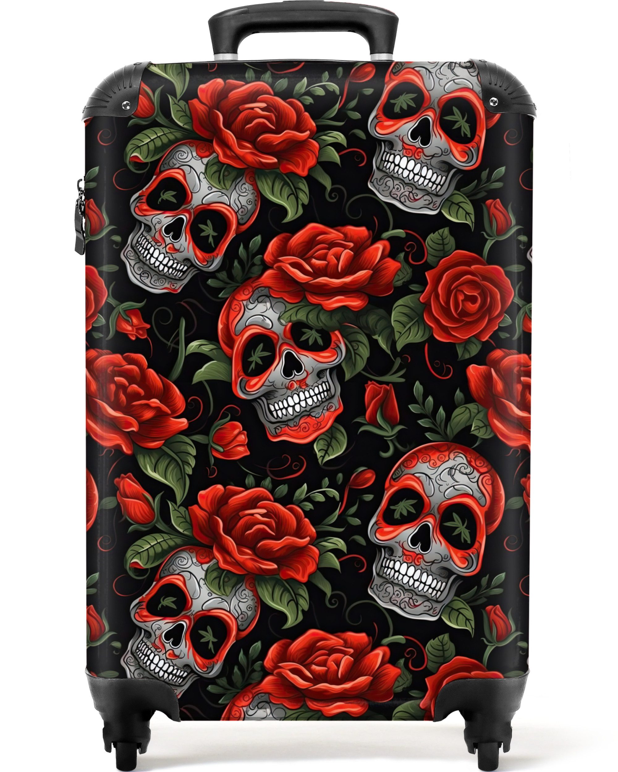 NoBoringSuitcases.com© Hartschalen-Trolley Totenkopf - Rosen - günstig online kaufen