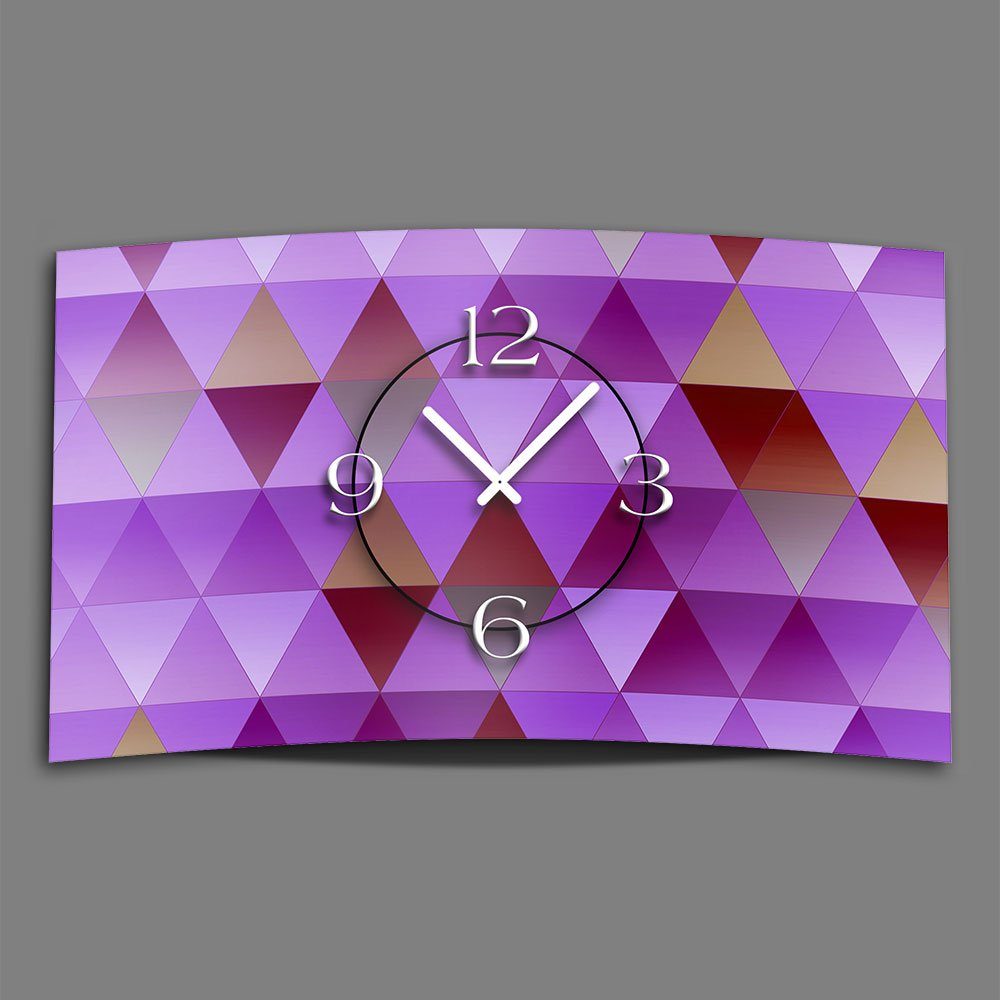 Alu-Dibond) Wanduhr Designer (Einzigartige dixtime Designer Digital Dreiecke moderne aus Art violet 4mm abstrakt Wanduhr 3D-Optik