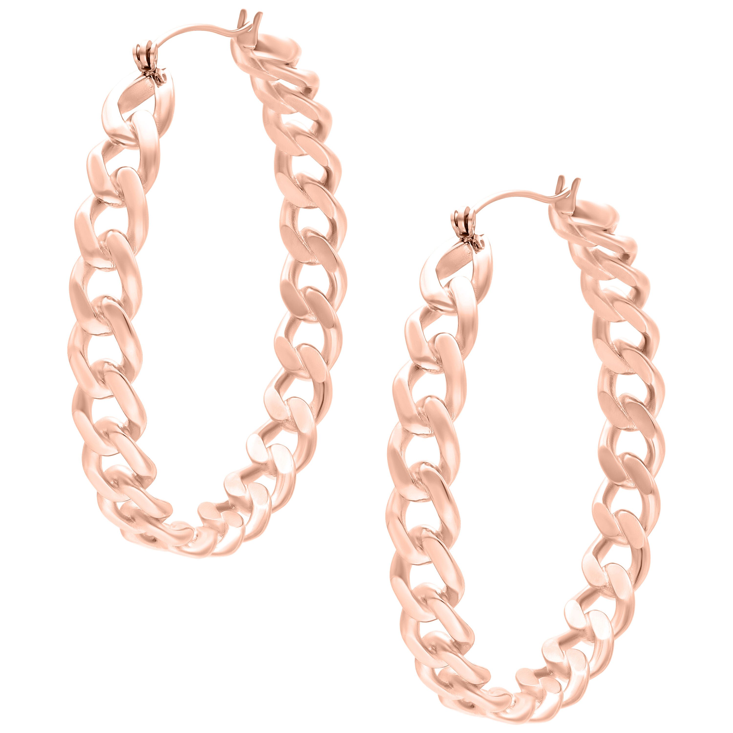 Paar Ohrhänger Curbchain Hoops - Roségold