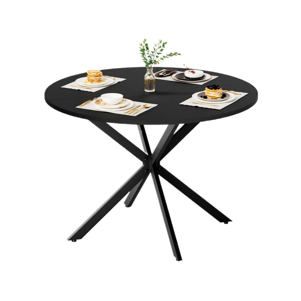 BBWL Esstisch Industrialstil Ø120 cm mit X-Metallfüßen, großer Küchentisch, Runder Esstisch für 4–6 Personen Wohnzimmer
