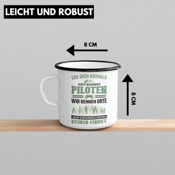 Trendation Thermotasse Trendation - Pilot Geschenk Emaille Tasse Flugzeug Fliegen Geschenkidee Piloten KaffeeEmaille Tasse