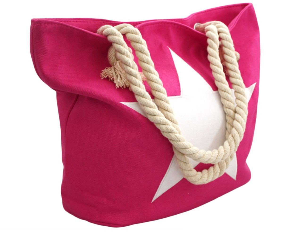 Sonia Originelli und maritim Strandtasche Stern pink dunkelblau mit marine Bestickung Shopper