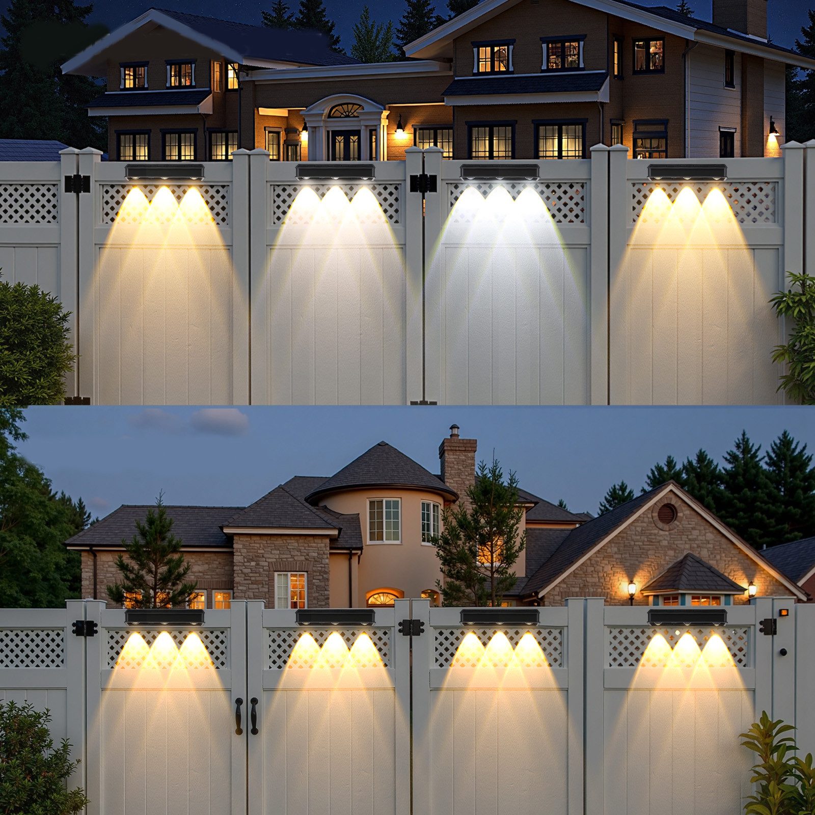 oyajia LED Solarleuchte 4 Stück LED Solarlampe für Außen, 3 LEDs Solarleuchte Außen Wandlampe, LED fest integriert, Warmweiß, Kaltweiß, RGB, RGB LED Solarleuchte für Veranda, Garten, Terrasse, Zaun, Wand, Balkon