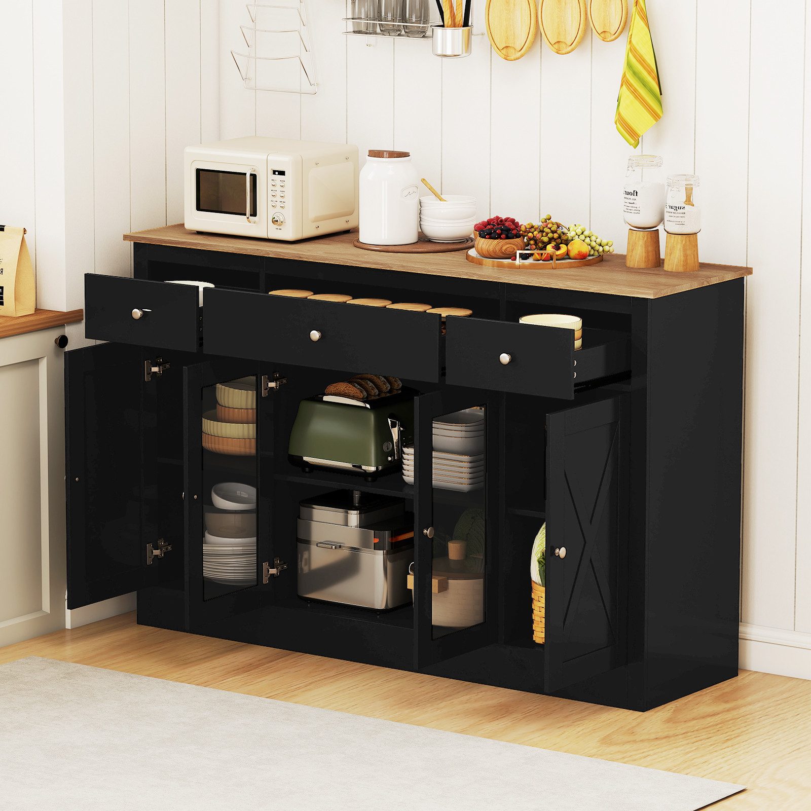 KOMFOTTEU Küchenbuffet Küchenschrank Sideboard mit Arbeitsplatte, Schubladen & 2 Türen