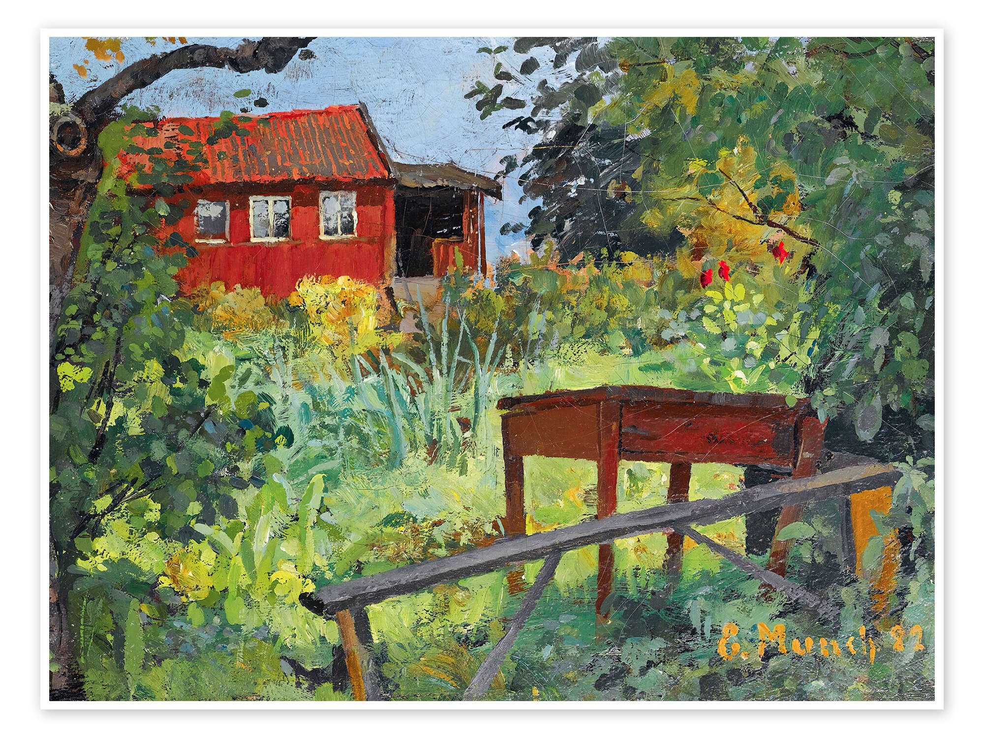 Posterlounge Wandbild Garden with Red House, 1882, Edvard Munch, erhältlich als Poster, Leinwandbild, Wandsticker oder Acrylglasbild