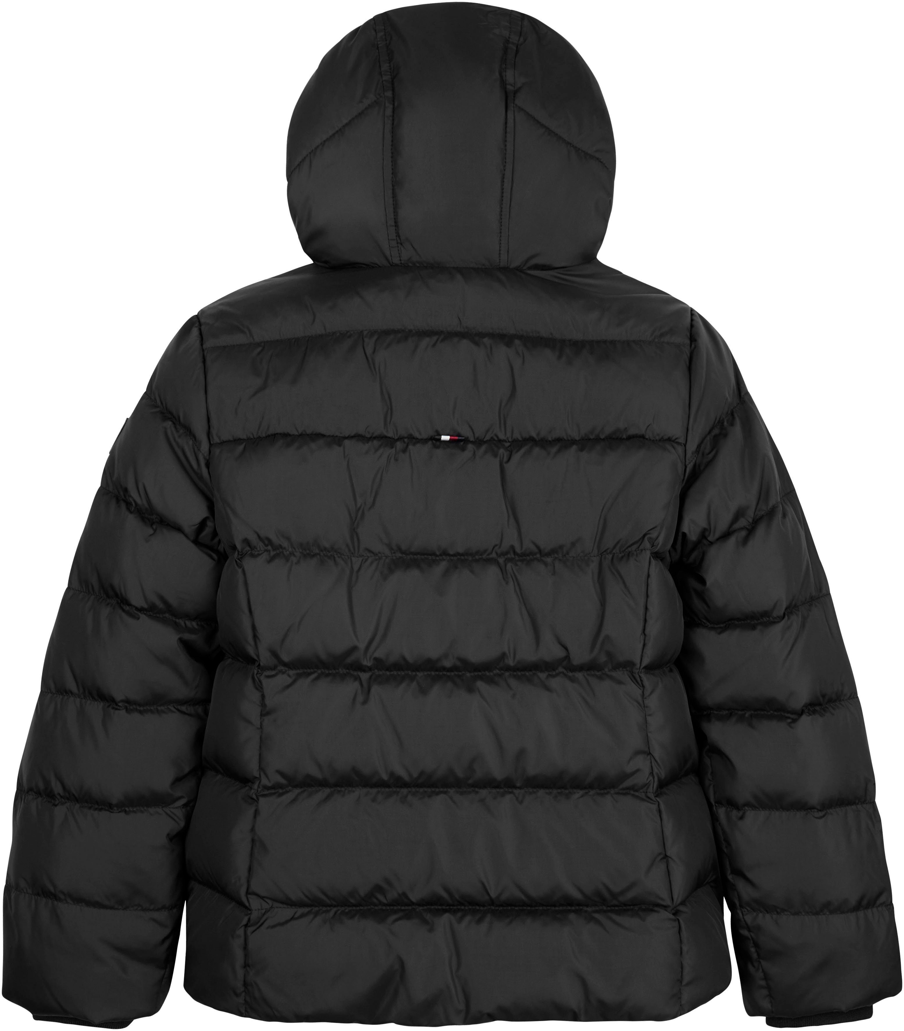 FUR black Hilfiger ESSENTIAL Kapuze DOWN mit Fellimitat an der JACKET Daunenjacke HOOD Tommy