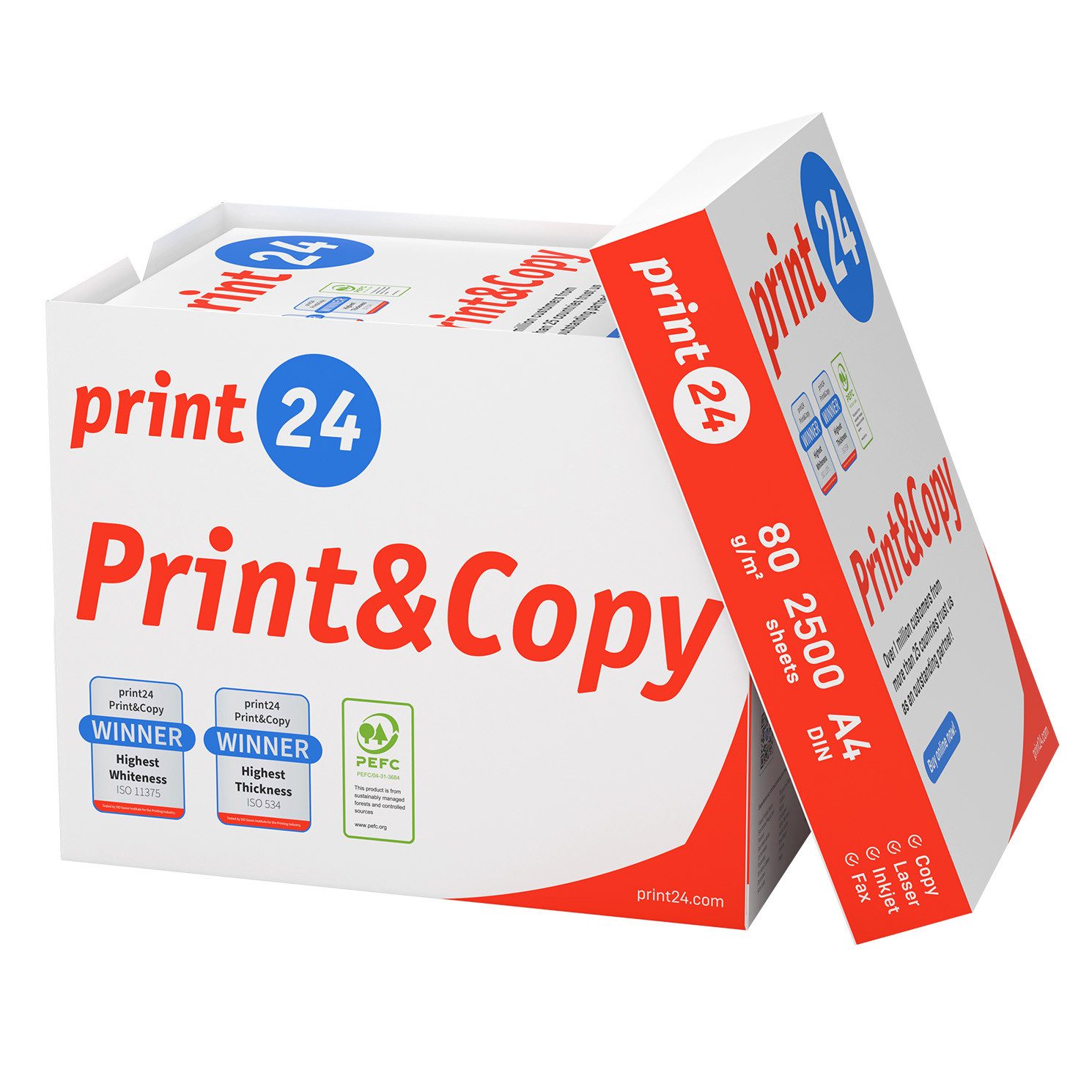 print24 Druckerpapier Kopierpapier 2500 Blatt A4 80g Premium Weiß PEFC zertifiziert