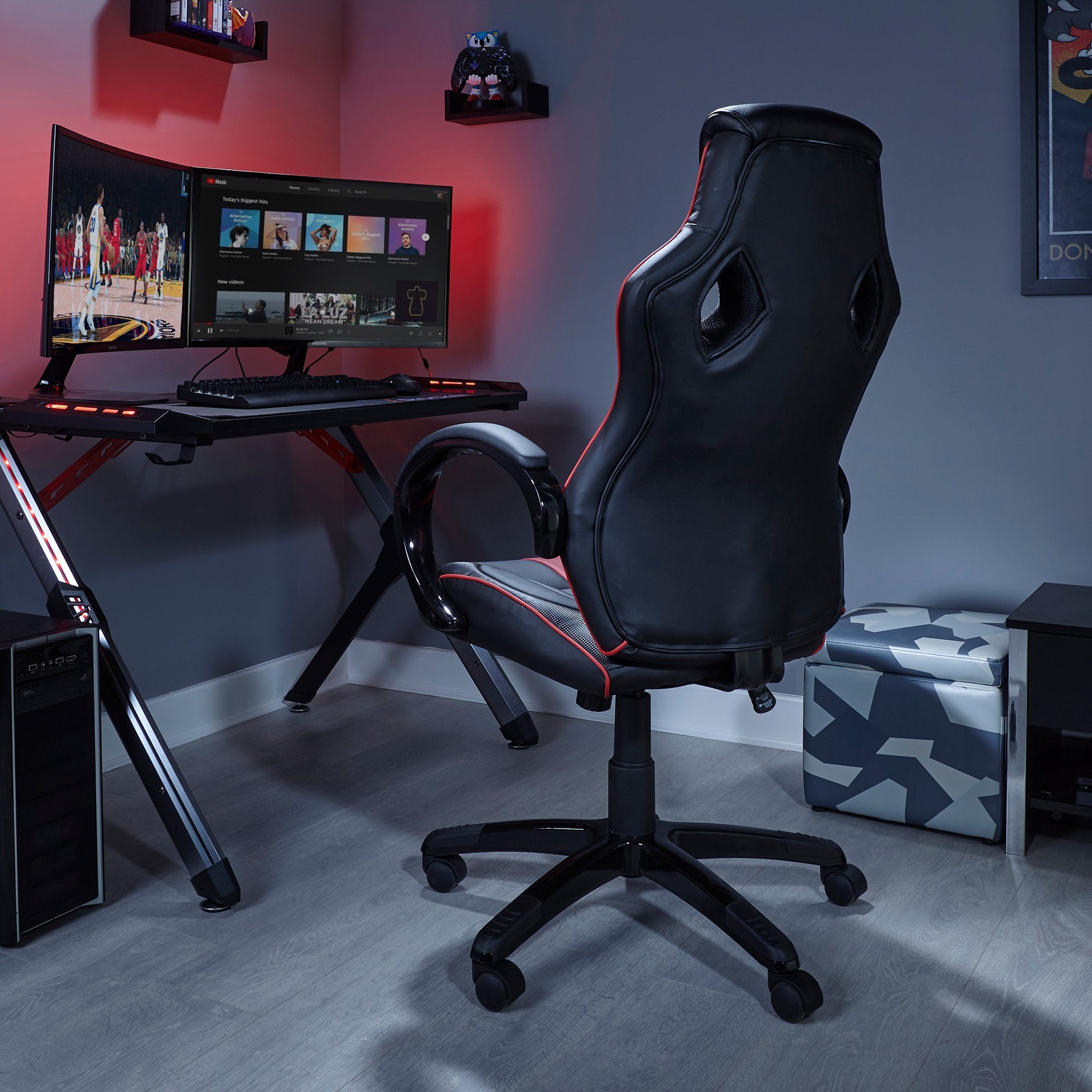 Ergonomischer & X Erwachsene Jugendliche Gaming-Stuhl Schwarz/Rot für - Bürodrehstuhl Rocker Maverick