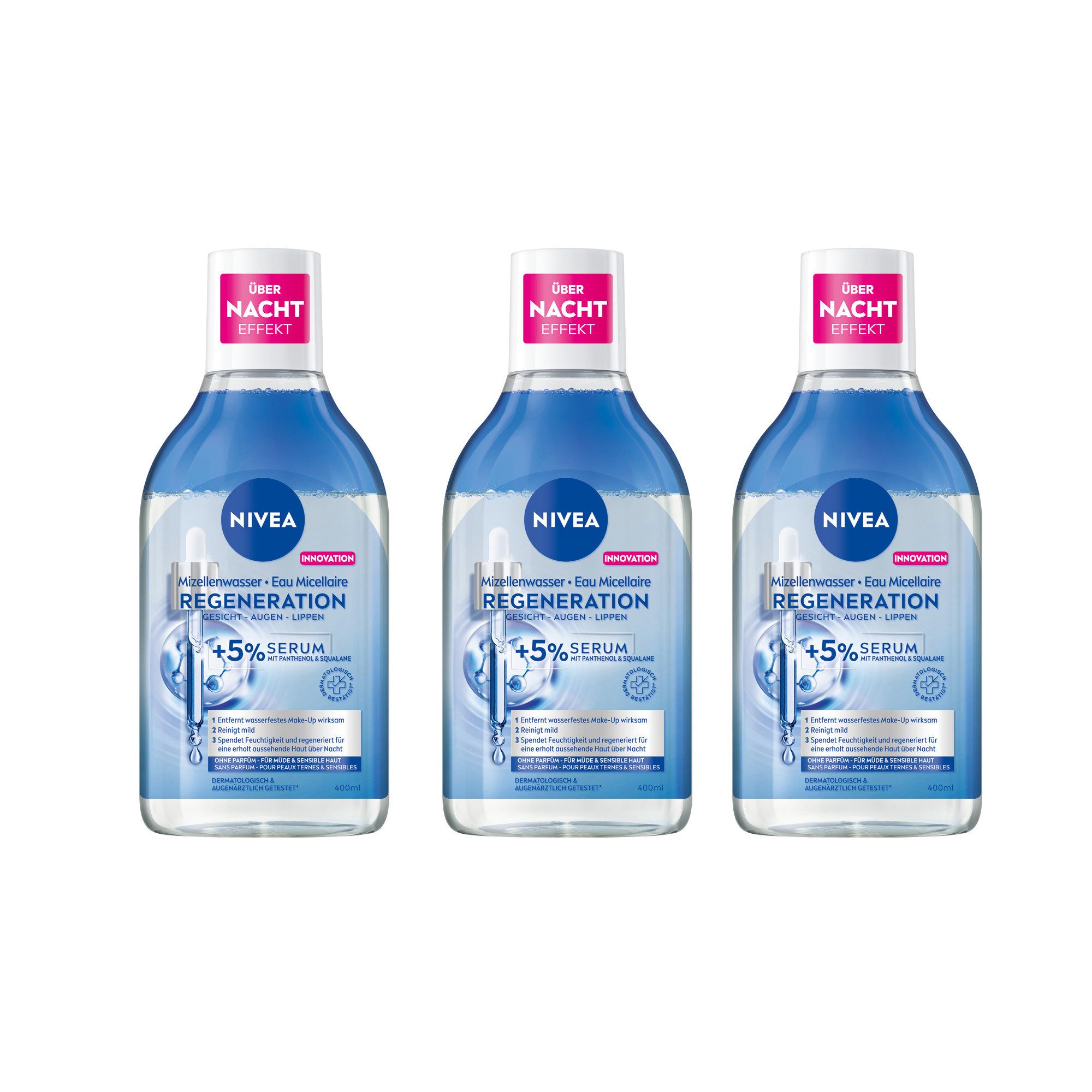 Gesichtspflege 3 x Mizellenwasser Panthenol Squalan Make-Up Entferner 400ml