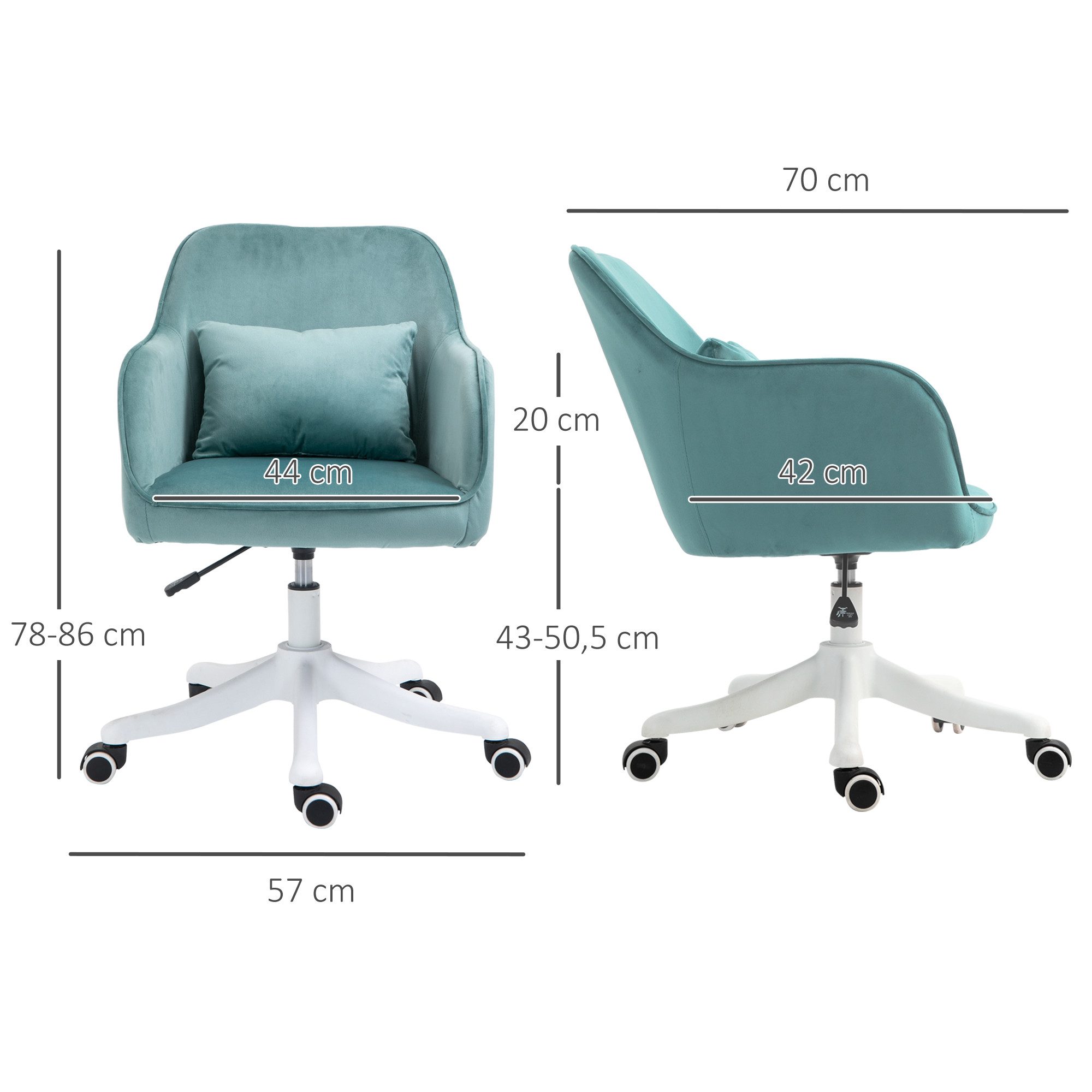Vinsetto Schreibtischstuhl Ergonomischer Chefsessel 360° Drehbar Computerstuhl, Samtoptik (Massagestuhl, 1 St), für Büro, Grün