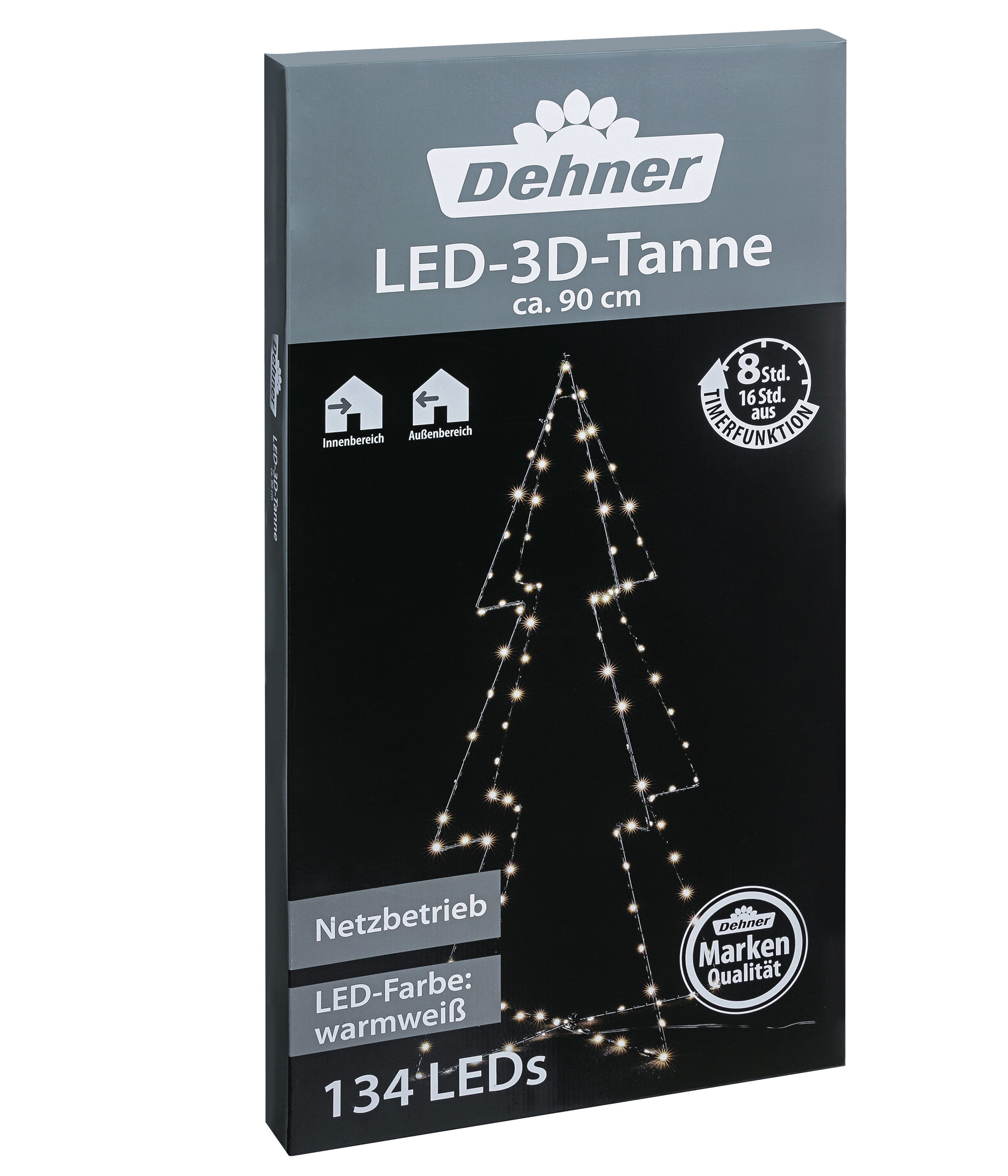 Dehner Lichterkette LED 3D-Tanne, 134 LEDs, warmweiß, 90 x 45.5 x 2 cm