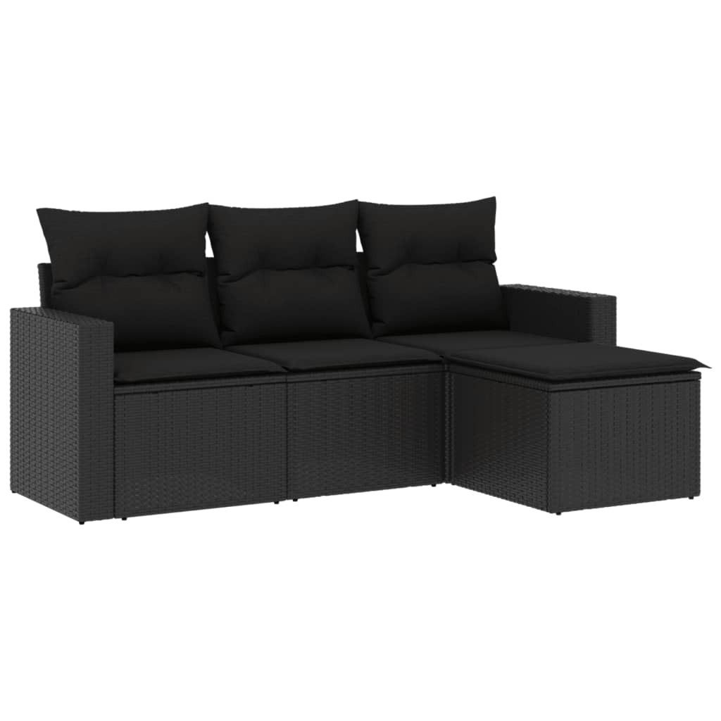 vidaXL Sofaelement 4-tlg. Garten-Sofagarnitur mit Kissen Schwarz Poly Rattan (1 St)
