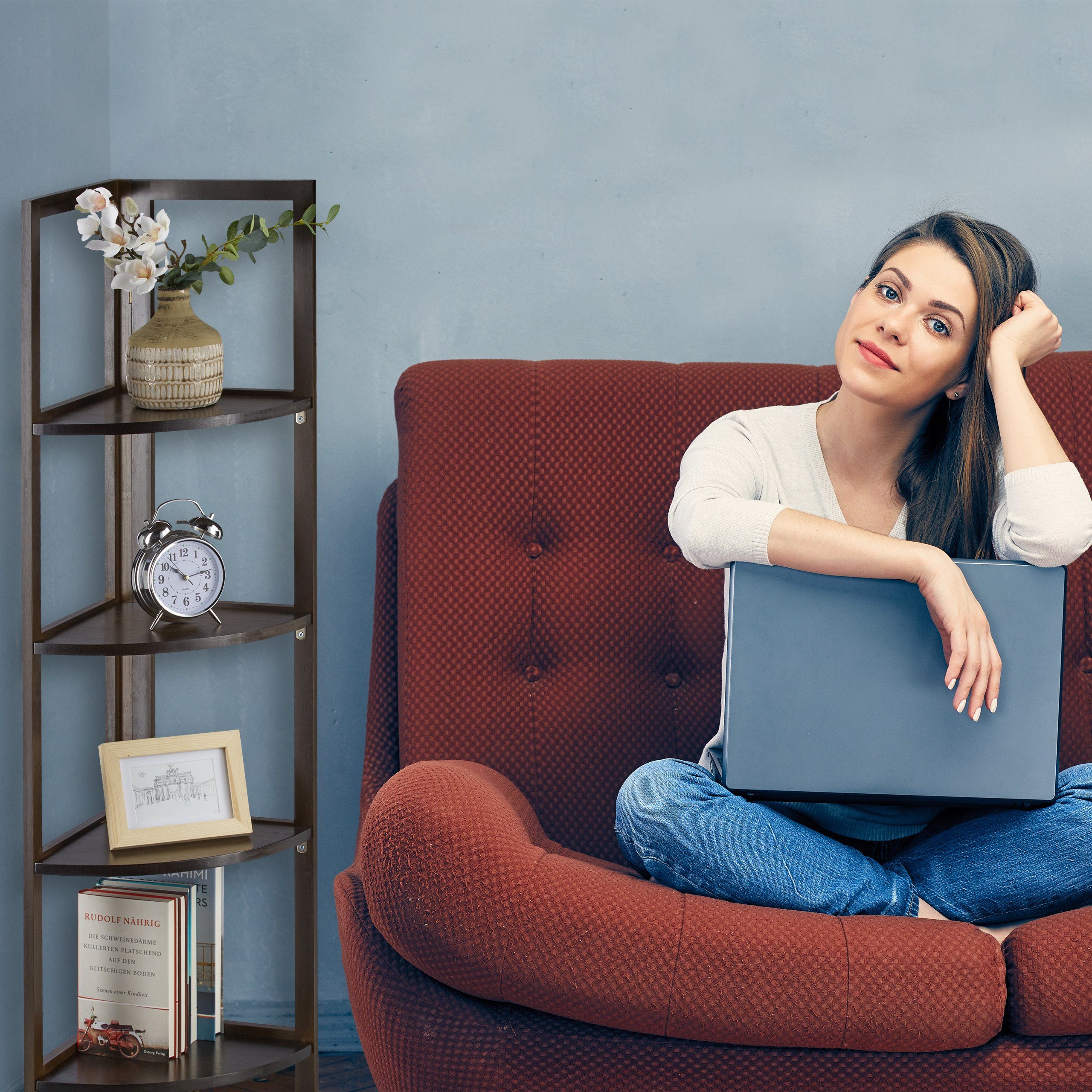 relaxdays Eckregal Bambus Eckregal mit 4 Ablagen günstig online kaufen