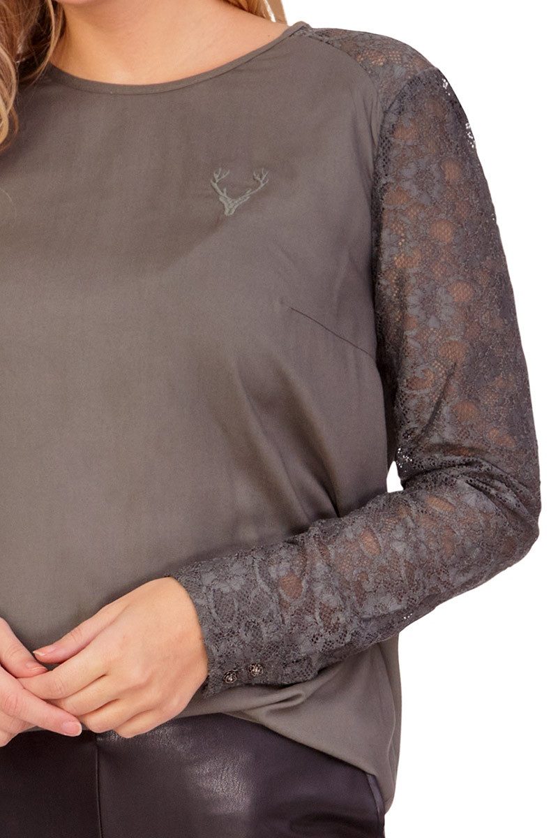 MarJo Trachtenbluse Blusenshirt - HELENA - blaugrau, faded olive