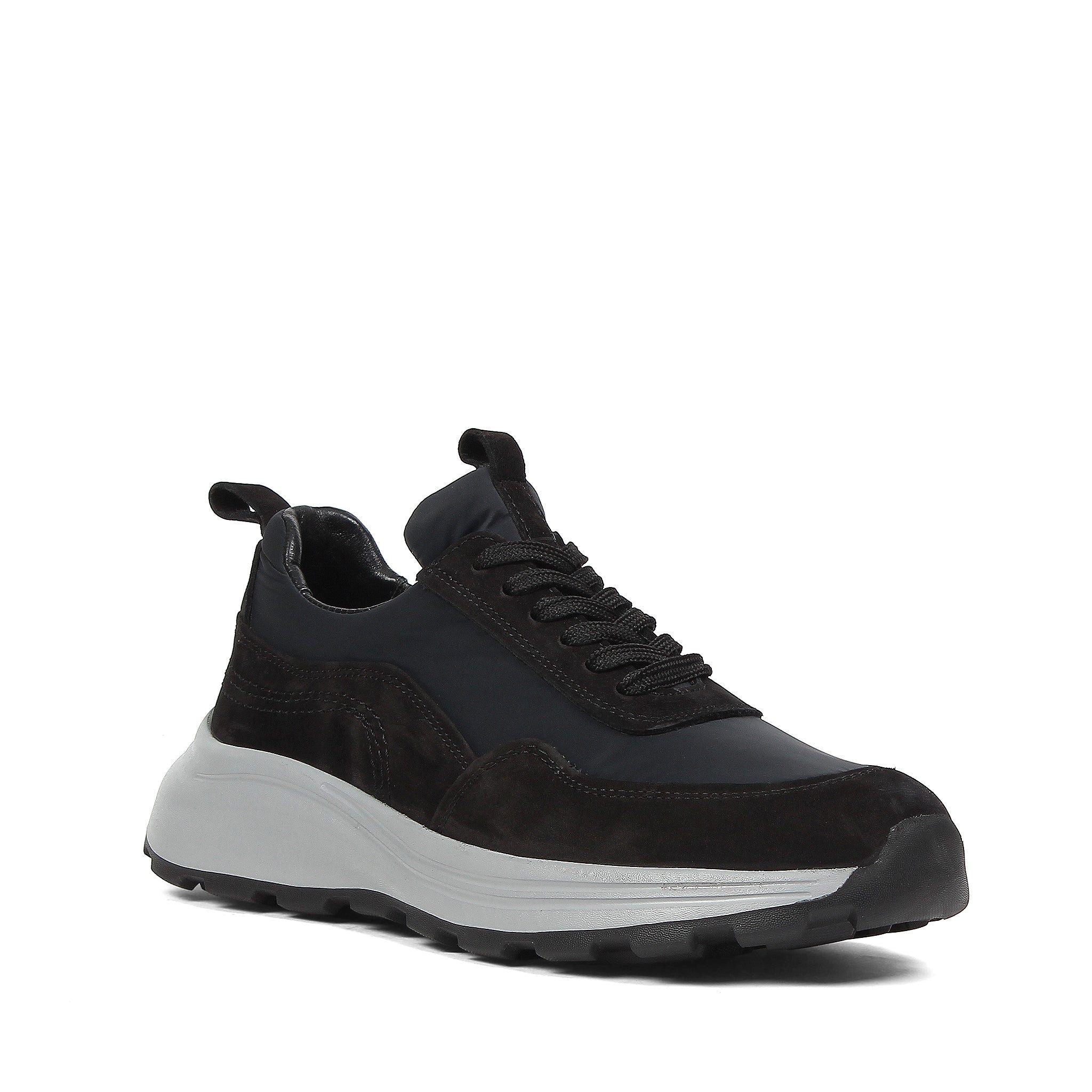 Celal Gültekin Plateau Wildleder Sneaker Profilsohle Low-Top Herren Sneaker Veloursleder, Echtleder-Futter & Decksohle, Schwarz, 40