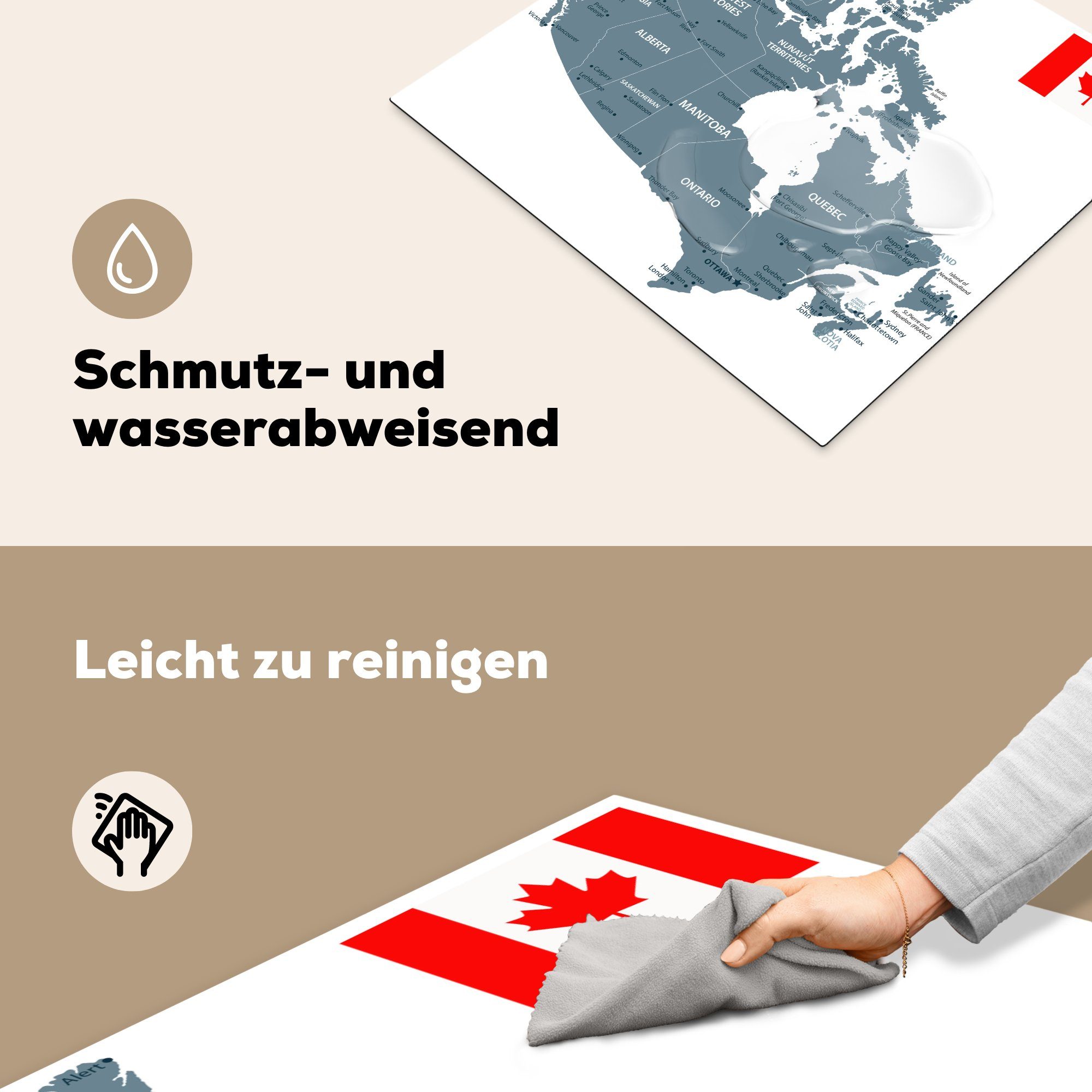 MuchoWow Herdblende-/Abdeckplatte Illustration von Kanada in Ceranfeldabdeckung nutzbar, der Vinyl, mit (1 Flagge, Mobile Grau 60x52 cm, Arbeitsfläche tlg)