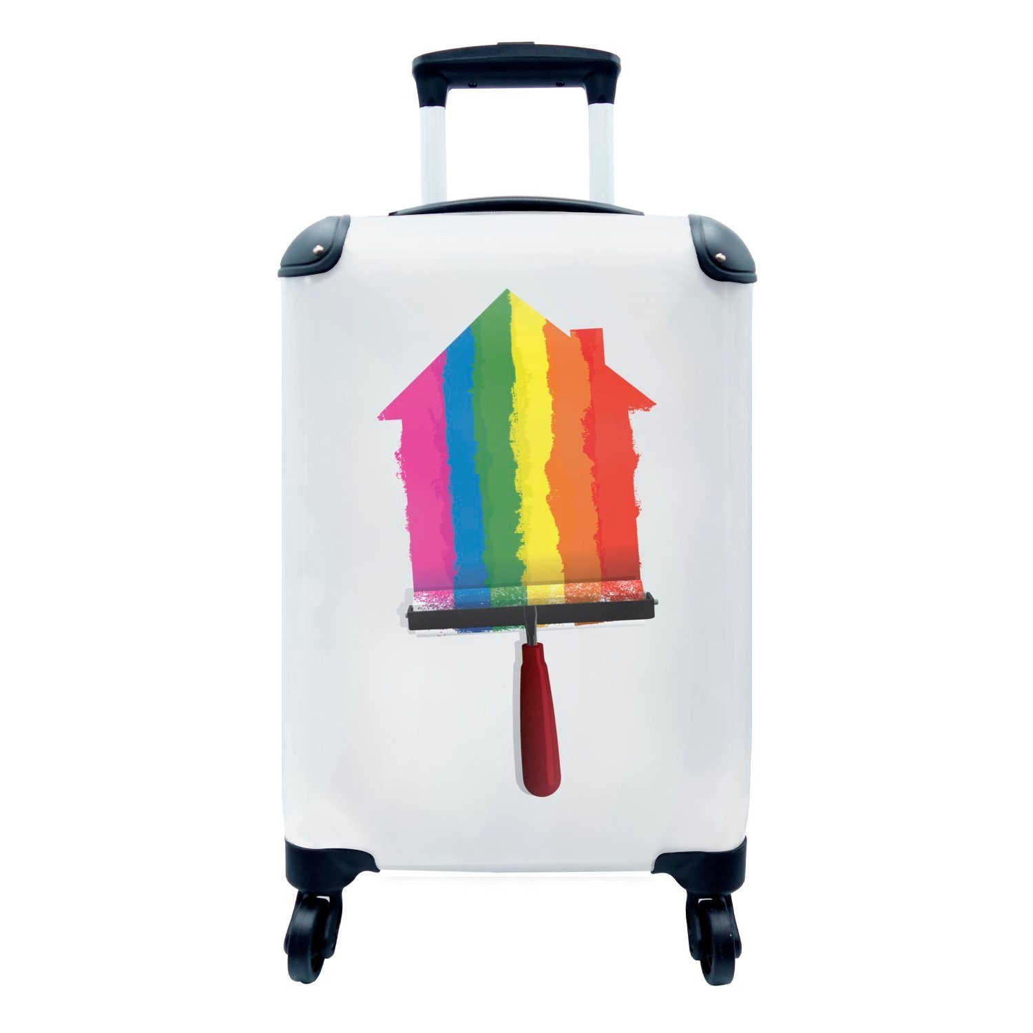 MuchoWow Handgepäckkoffer Kinderillustration Hausmalerei in Regenbogenfarben, 4 Rollen, Reisetasche mit rollen, Handgepäck für Ferien, Trolley, Reisekoffer