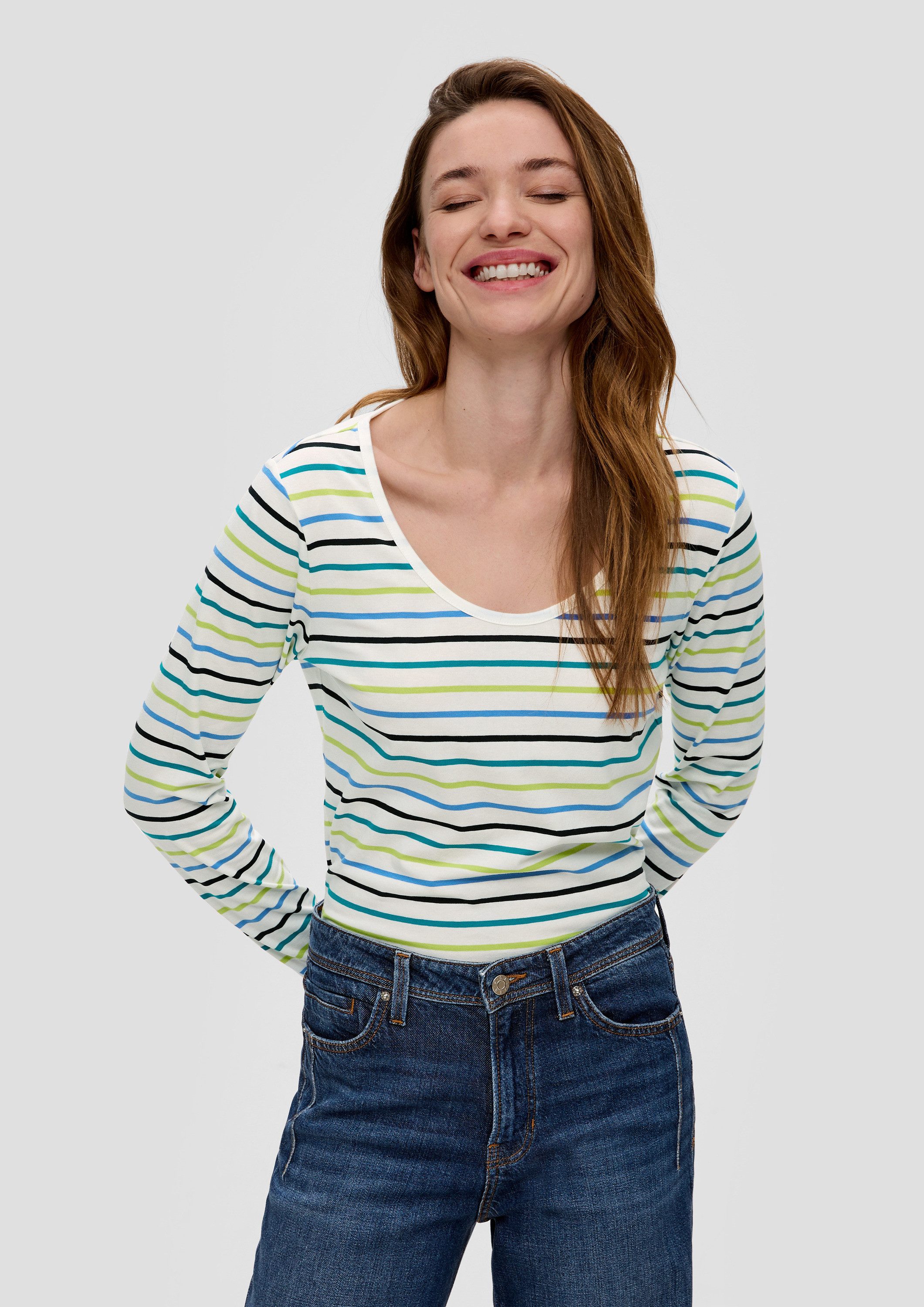 s.Oliver Langarmshirt T-Shirt Langarmshirt mit tiefem Rundhalsausschnitt günstig online kaufen