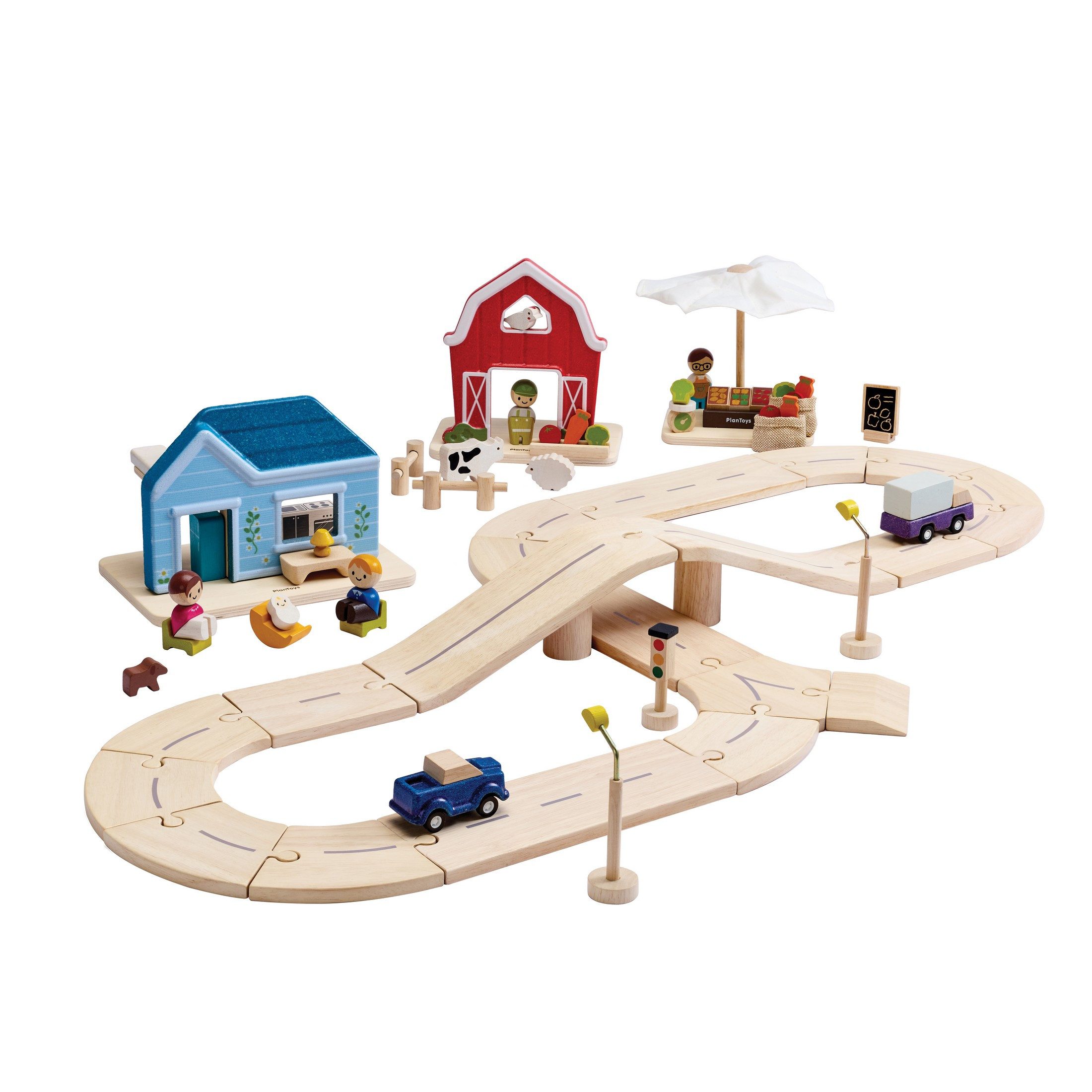 Plantoys Spielzeug-Zug PlanToys- Mein Kleines Stadtviertel - Straßenset - ab 3 Jahre, (Komplettset, 79-tlg)
