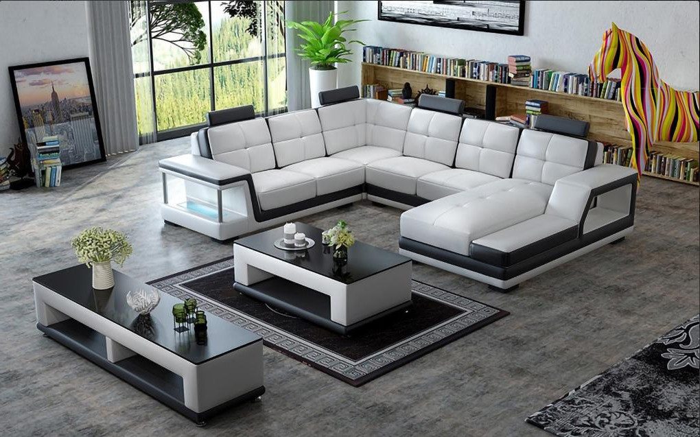 Xlmoebel Wohnlandschaft Moderne Ledercouch in U-Form mit hochwertiger Polsterung, U-Form, Hergestellt in Europa