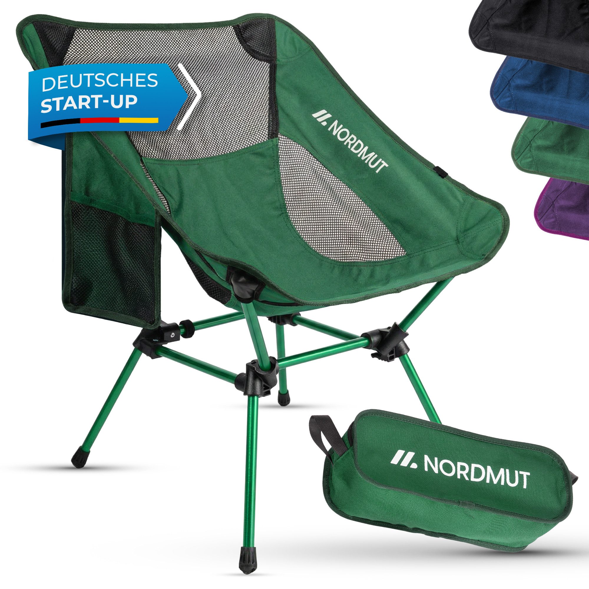 Nordmut Campingstuhl faltbar ultraleicht, klappbar leicht, Camping Outdoor, Angeln (Spar-Set, 1 St), kleines Packmaß, 140 kg belastbar, Aluminium, bequem, Trekking, Strand
