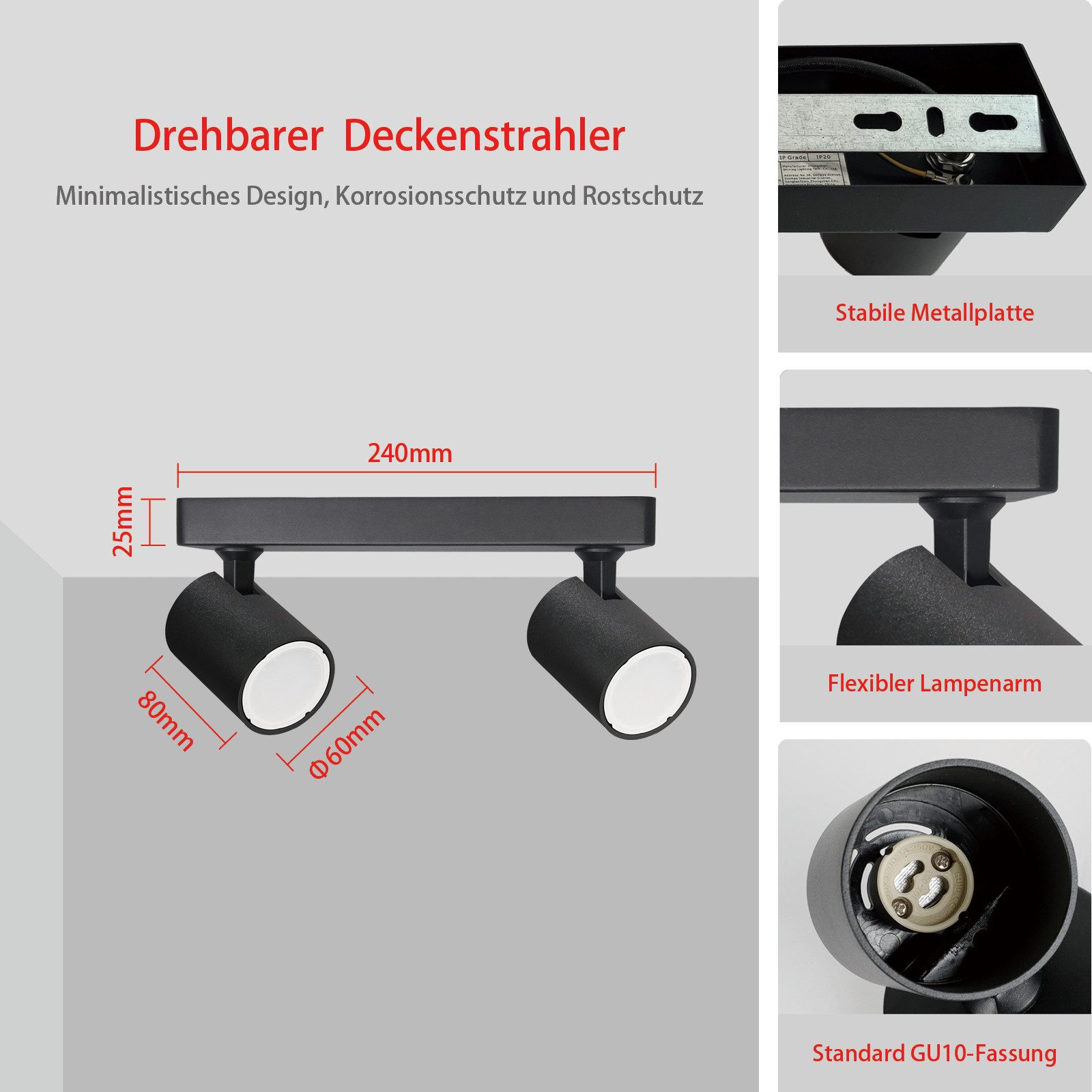 Zedelmaier Deckenstrahler Deckenspots Deckenleuchte max.7W, GU10, günstig online kaufen